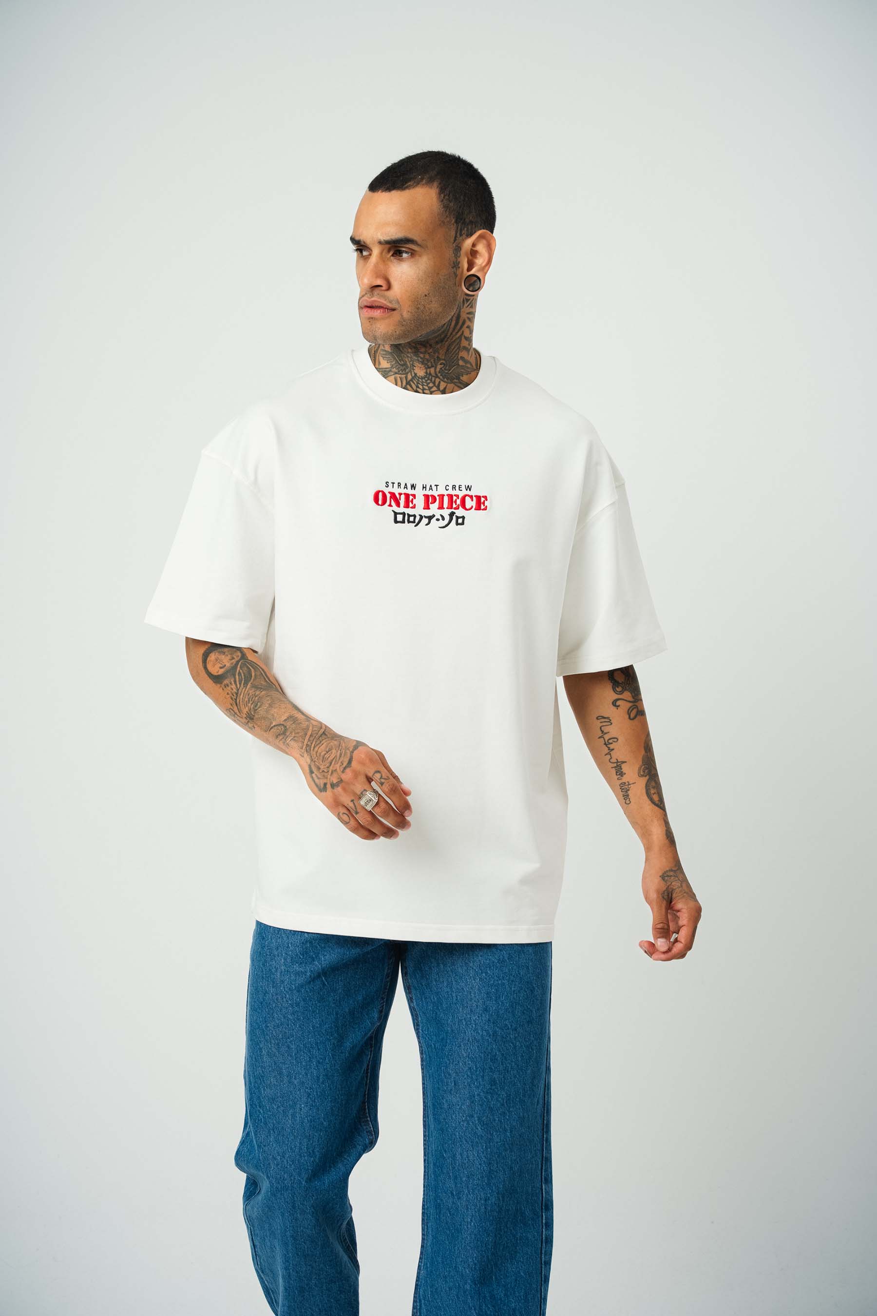 One Piece Baskılı Beyaz Oversize T-Shirt