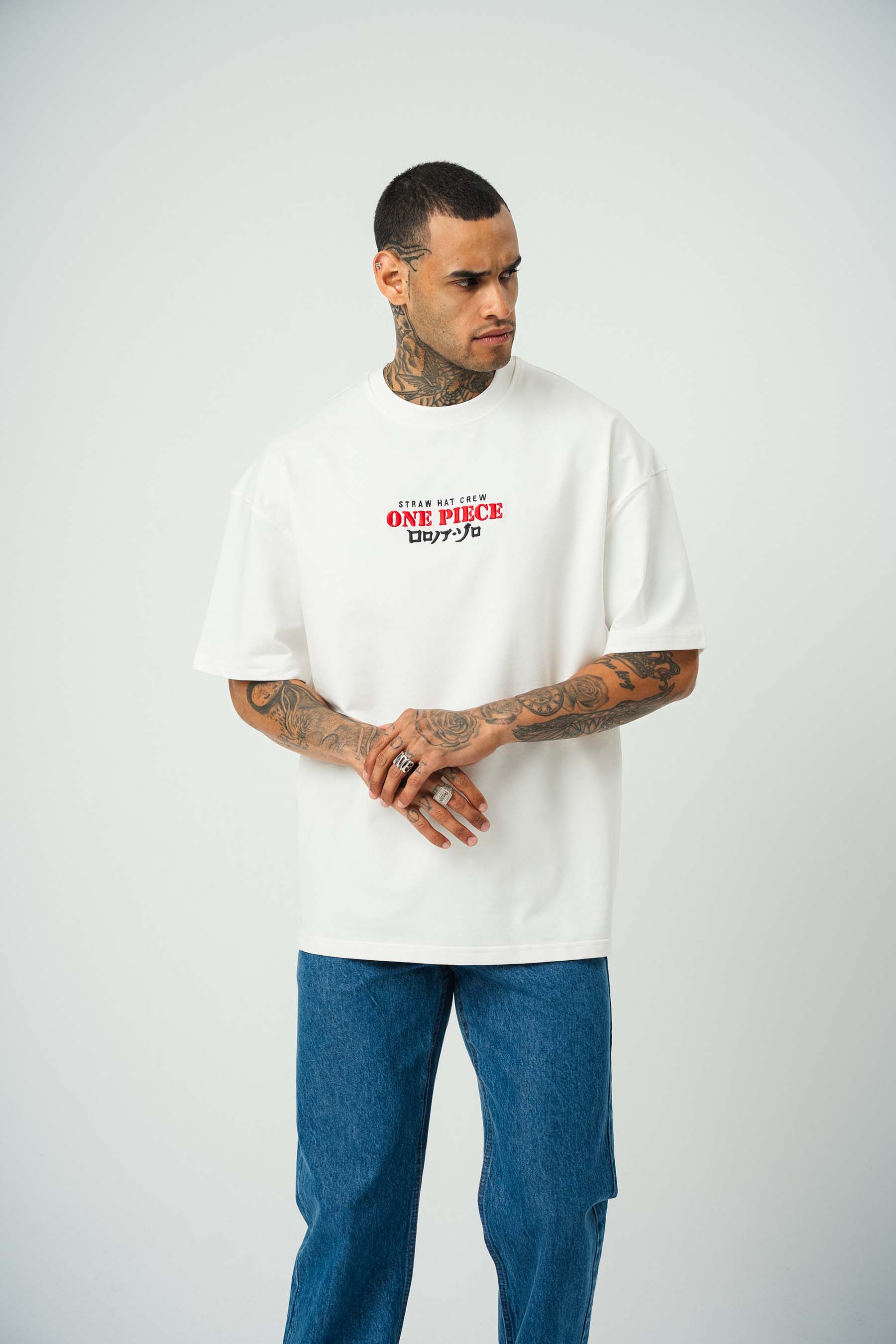 One Piece Baskılı Beyaz Oversize T-Shirt