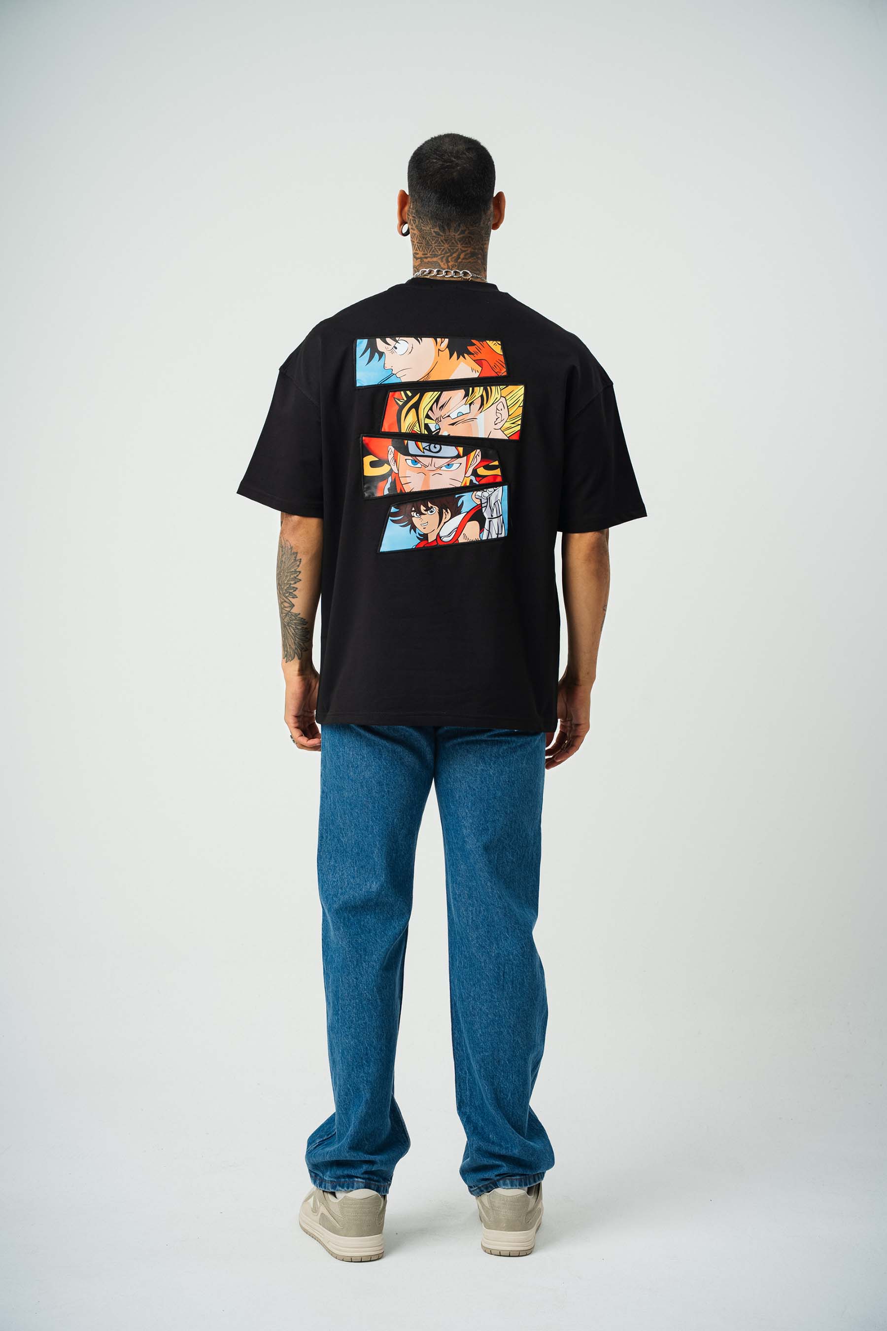 One Piece Baskılı Siyah Oversize T-Shirt