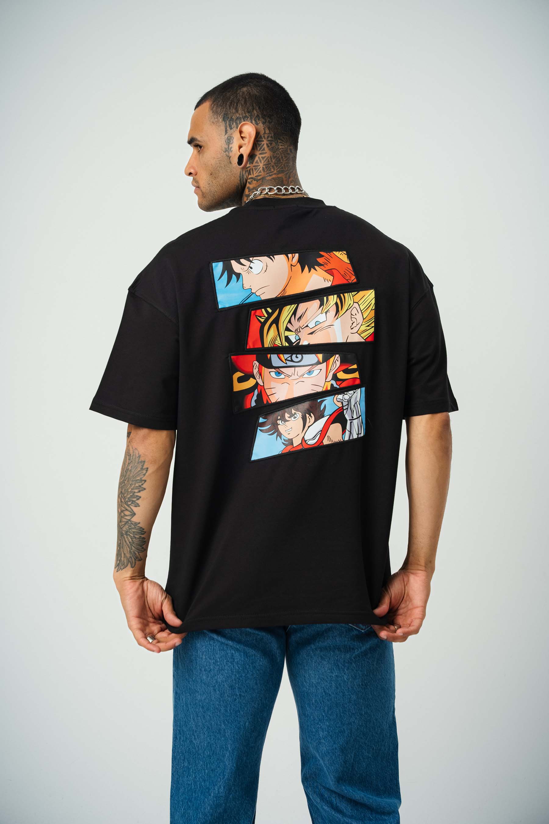 One Piece Baskılı Siyah Oversize T-Shirt