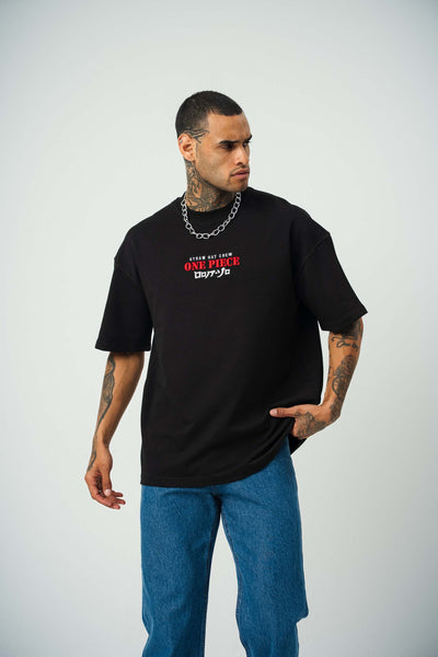 One Piece Baskılı Siyah Oversize T-Shirt