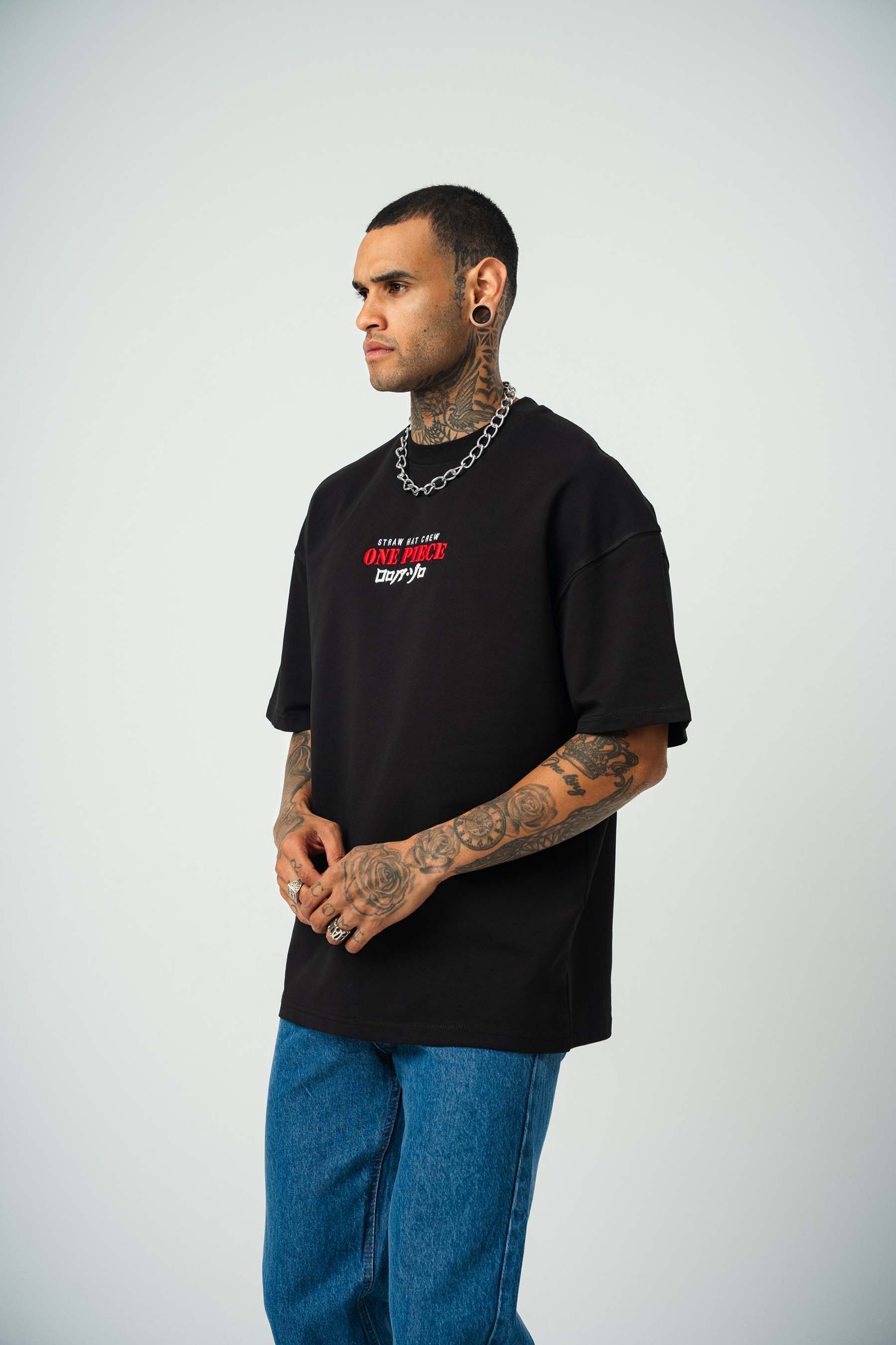One Piece Baskılı Siyah Oversize T-Shirt