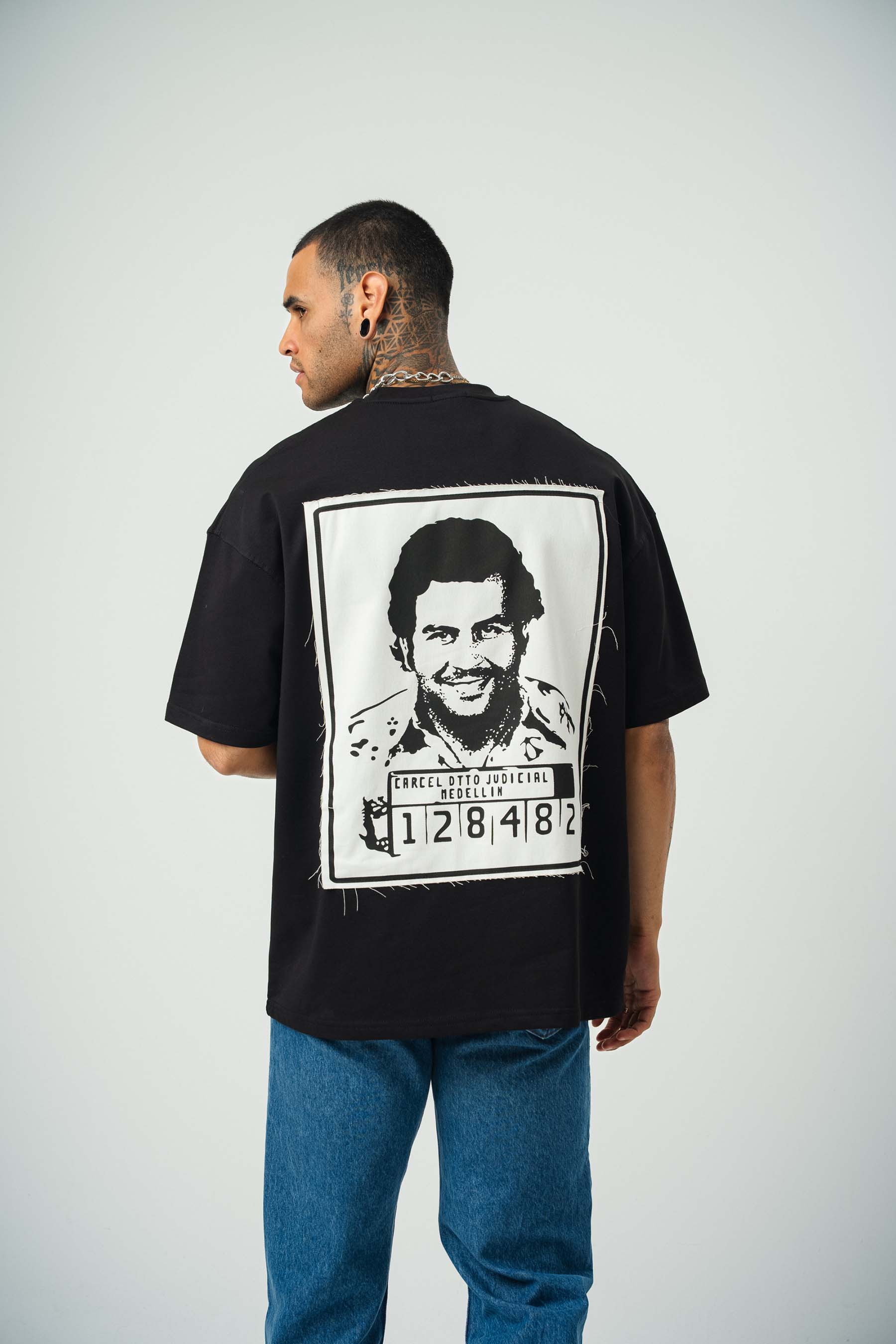 Pablo Escobar Baskılı Siyah Oversize T-Shirt