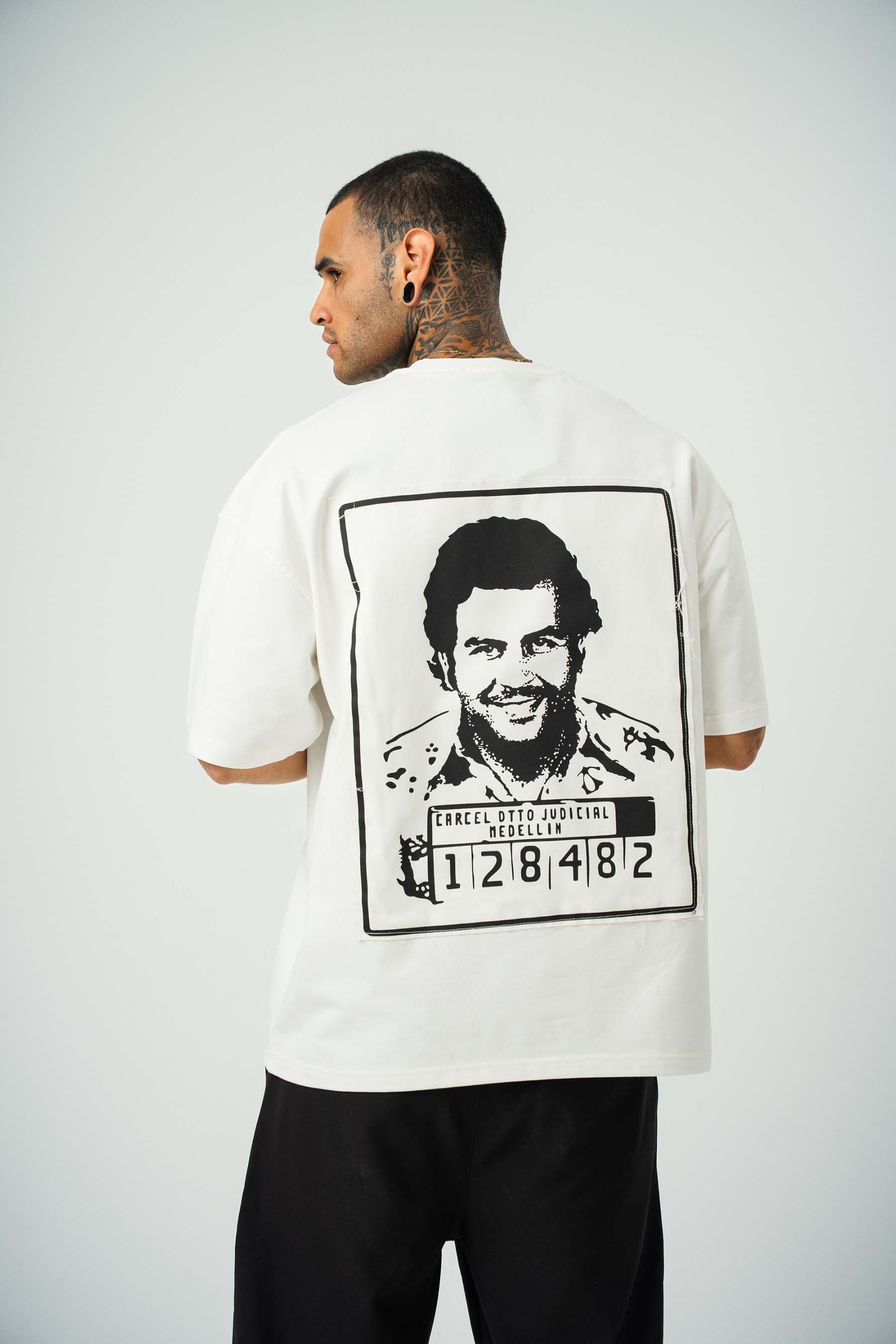 Pablo Escobar Baskılı Beyaz Oversize T-Shirt