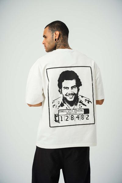 Pablo Escobar Baskılı Beyaz Oversize T-Shirt