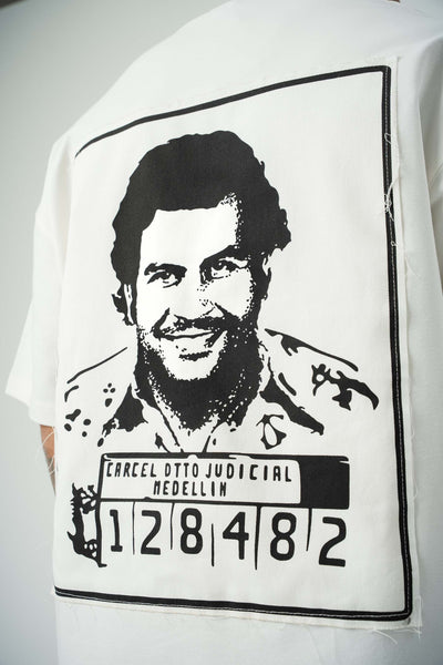Pablo Escobar Baskılı Beyaz Oversize T-Shirt