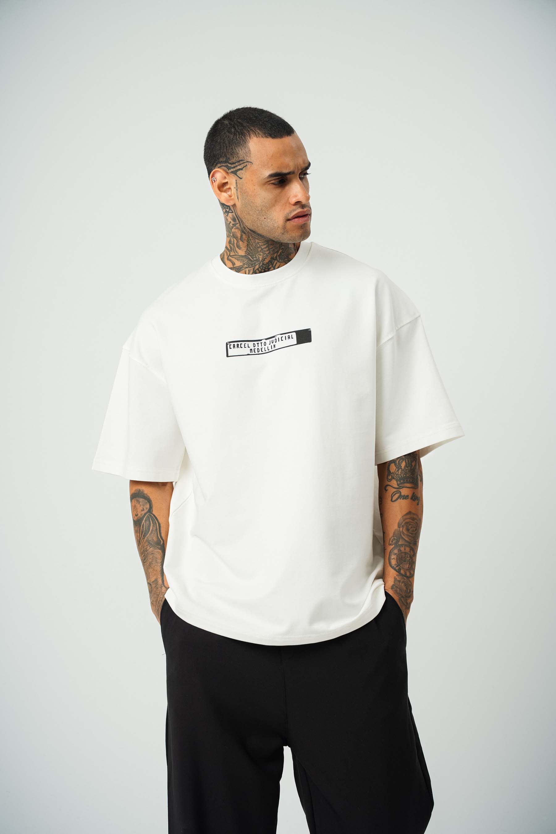 Pablo Escobar Baskılı Beyaz Oversize T-Shirt