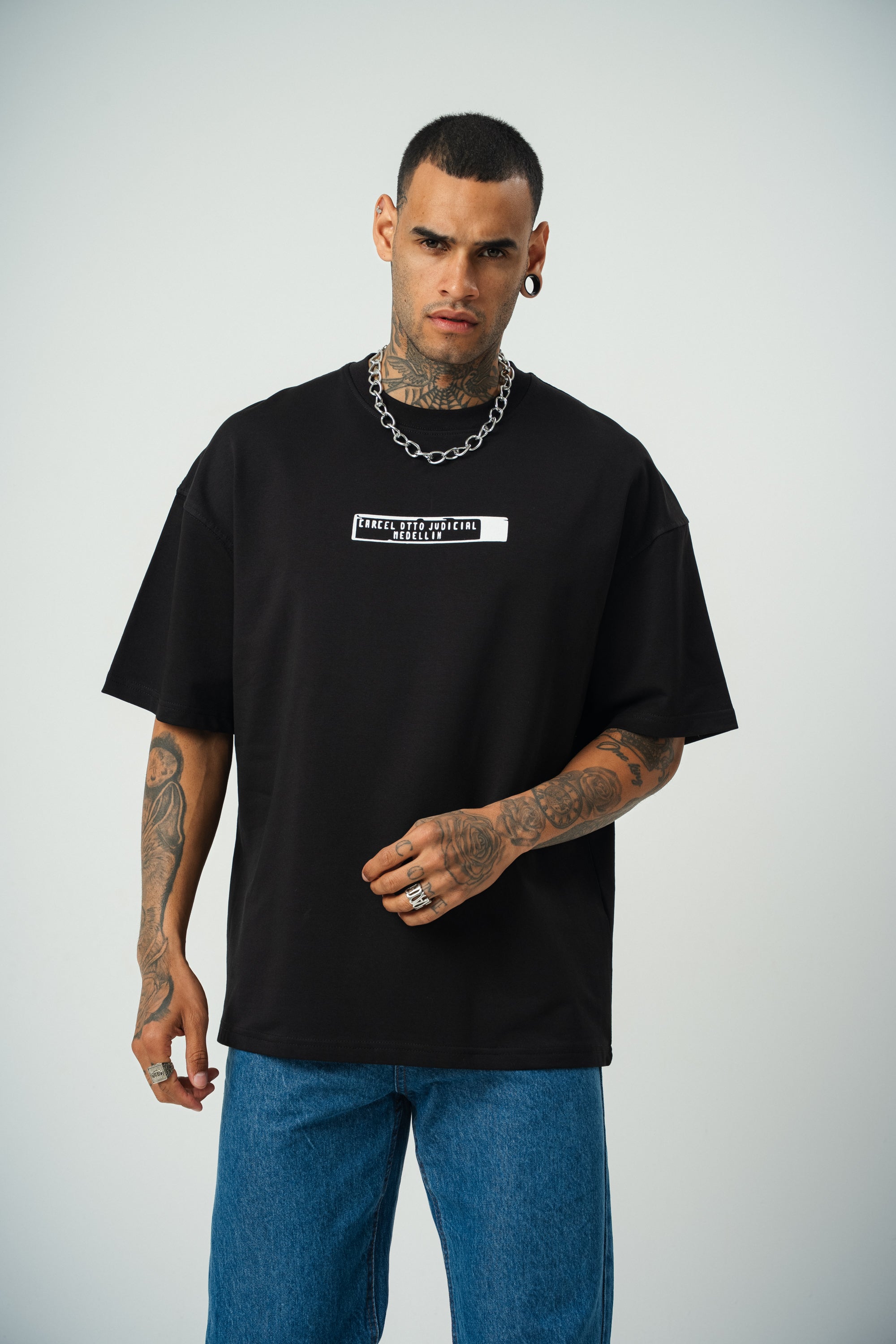 Pablo Escobar Baskılı Siyah Oversize T-Shirt