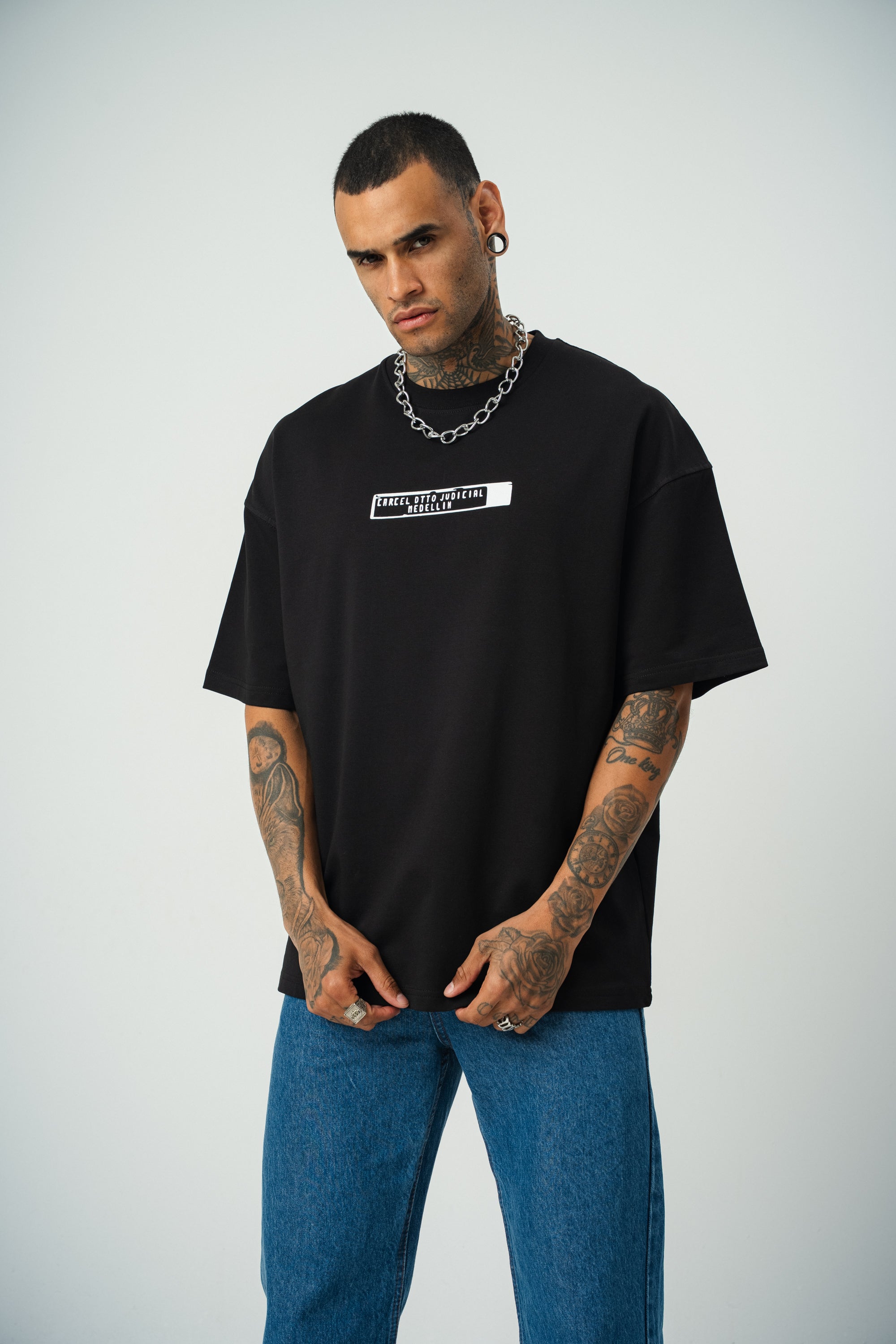 Pablo Escobar Baskılı Siyah Oversize T-Shirt