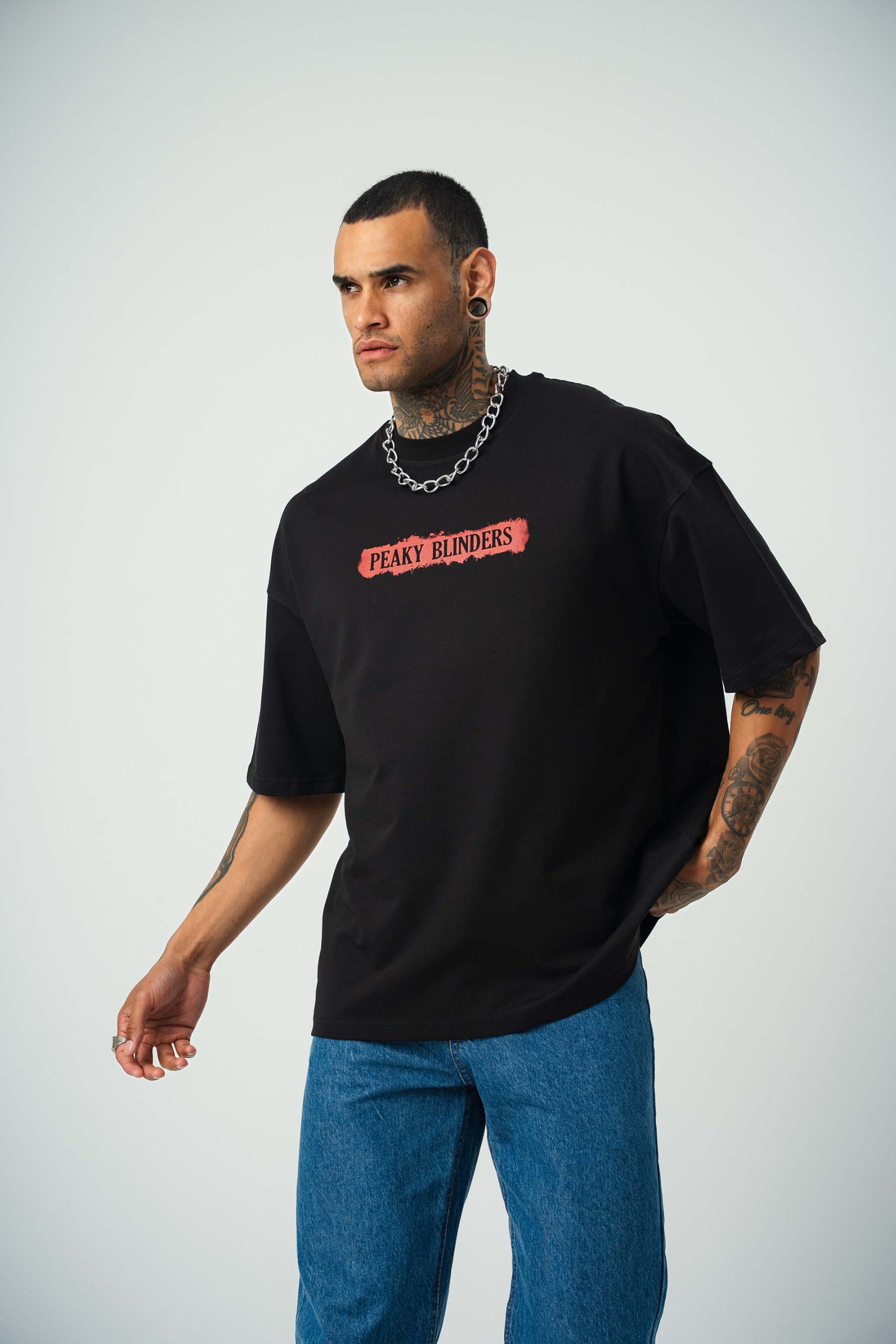 Peaky Blinders Baskılı Siyah Oversize T-Shirt