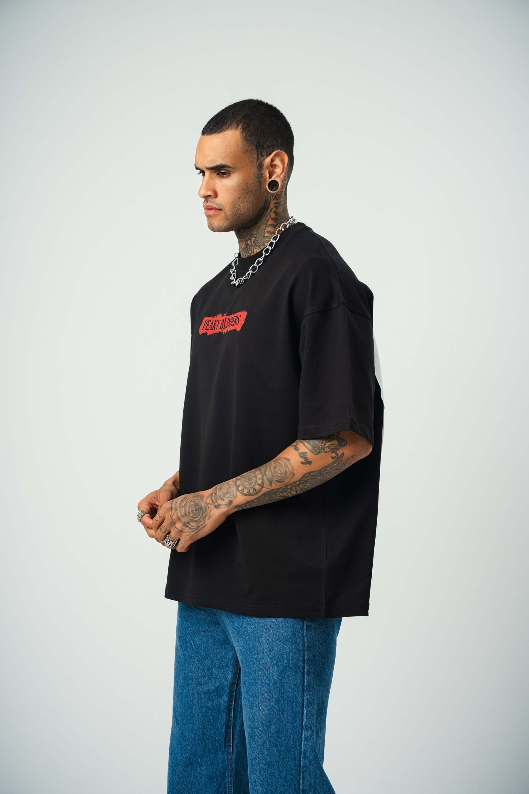 Peaky Blinders Baskılı Siyah Oversize T-Shirt