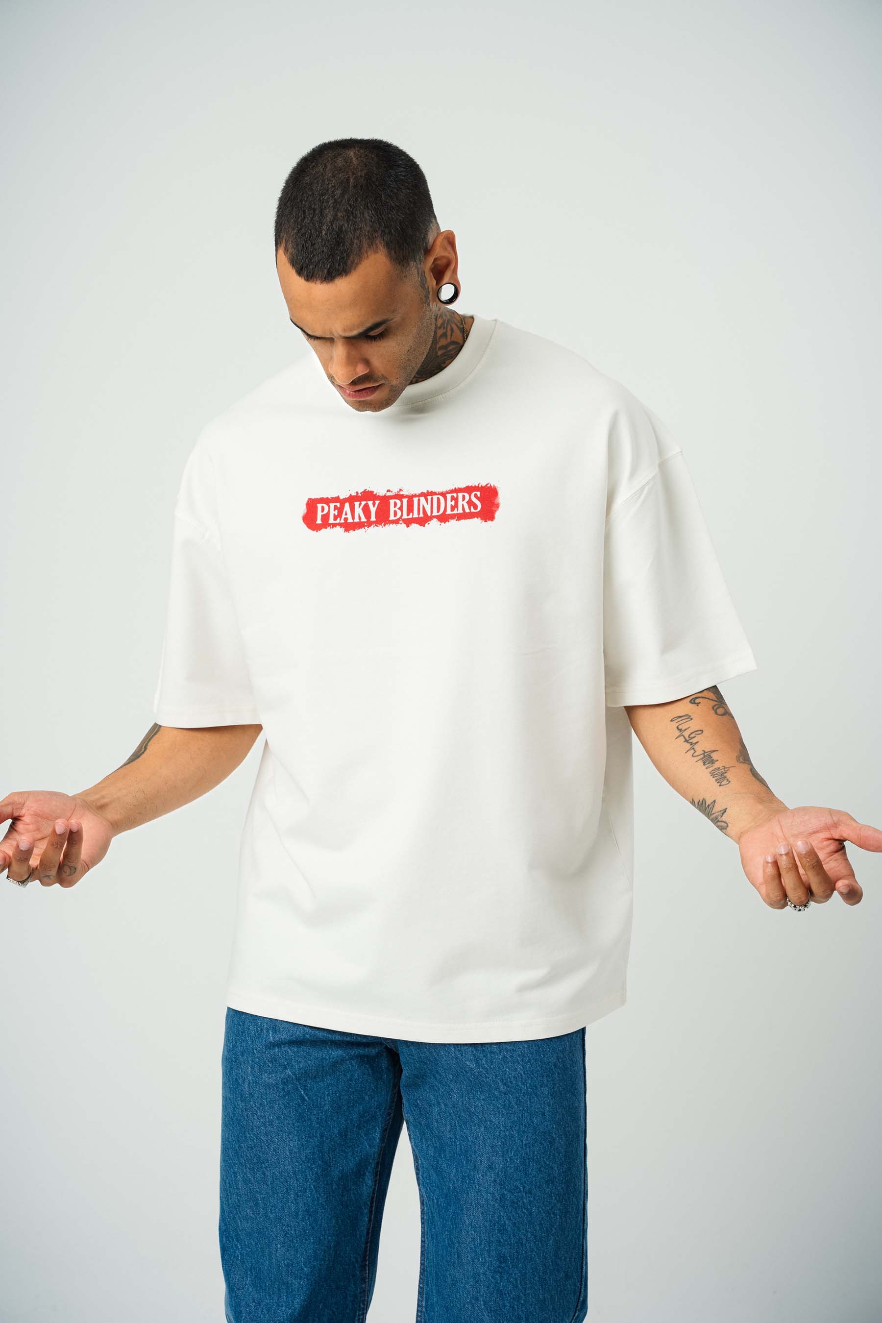 Peaky Blinders Baskılı Beyaz Oversize T-Shirt