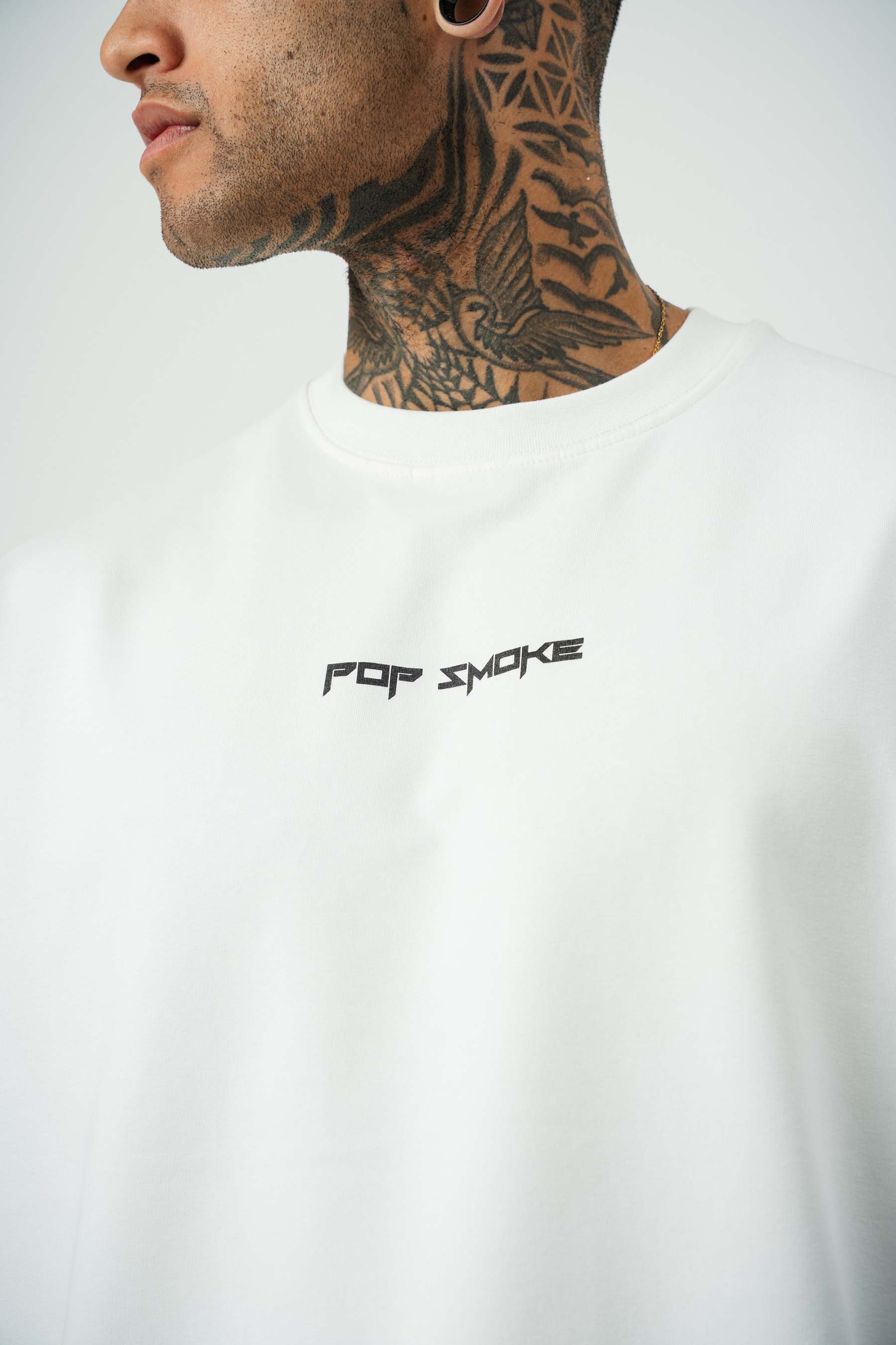 Pop Smoke Baskılı Beyaz Oversize T-Shirt