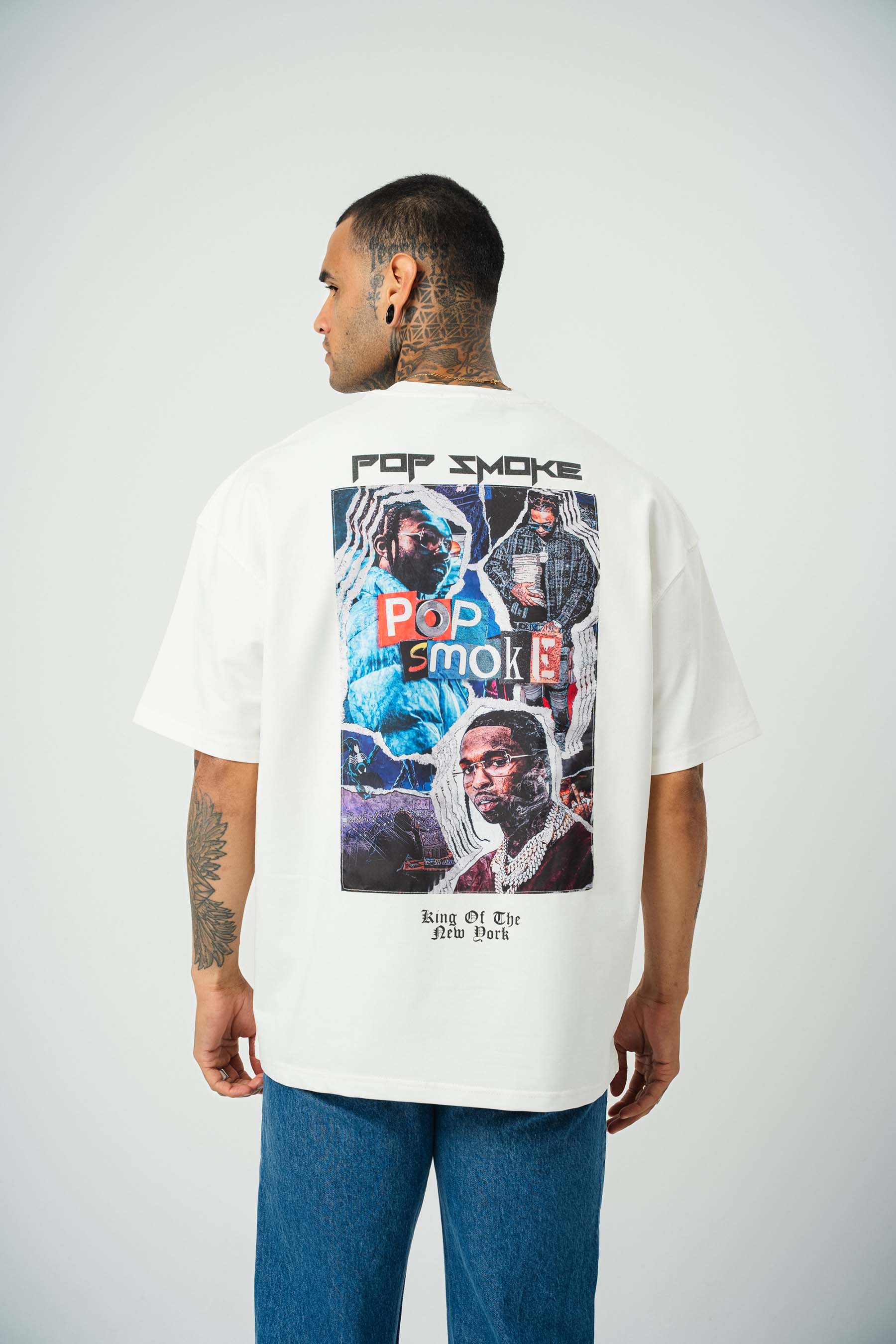 Pop Smoke Baskılı Beyaz Oversize T-Shirt