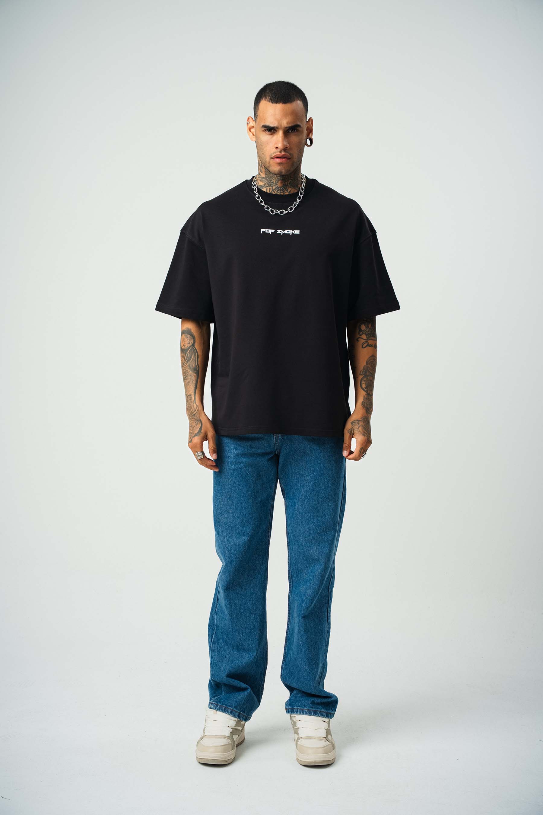 Pop Smoke Baskılı Siyah Oversize T-Shirt