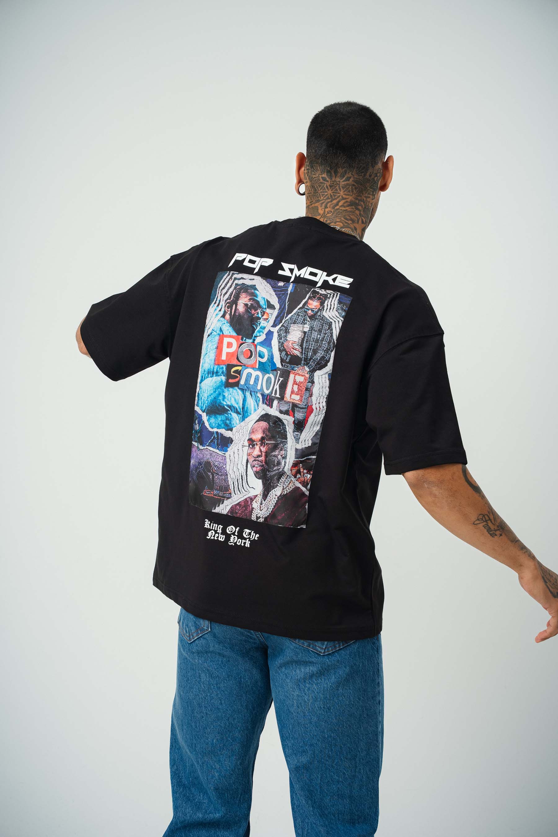 Pop Smoke Baskılı Siyah Oversize T-Shirt
