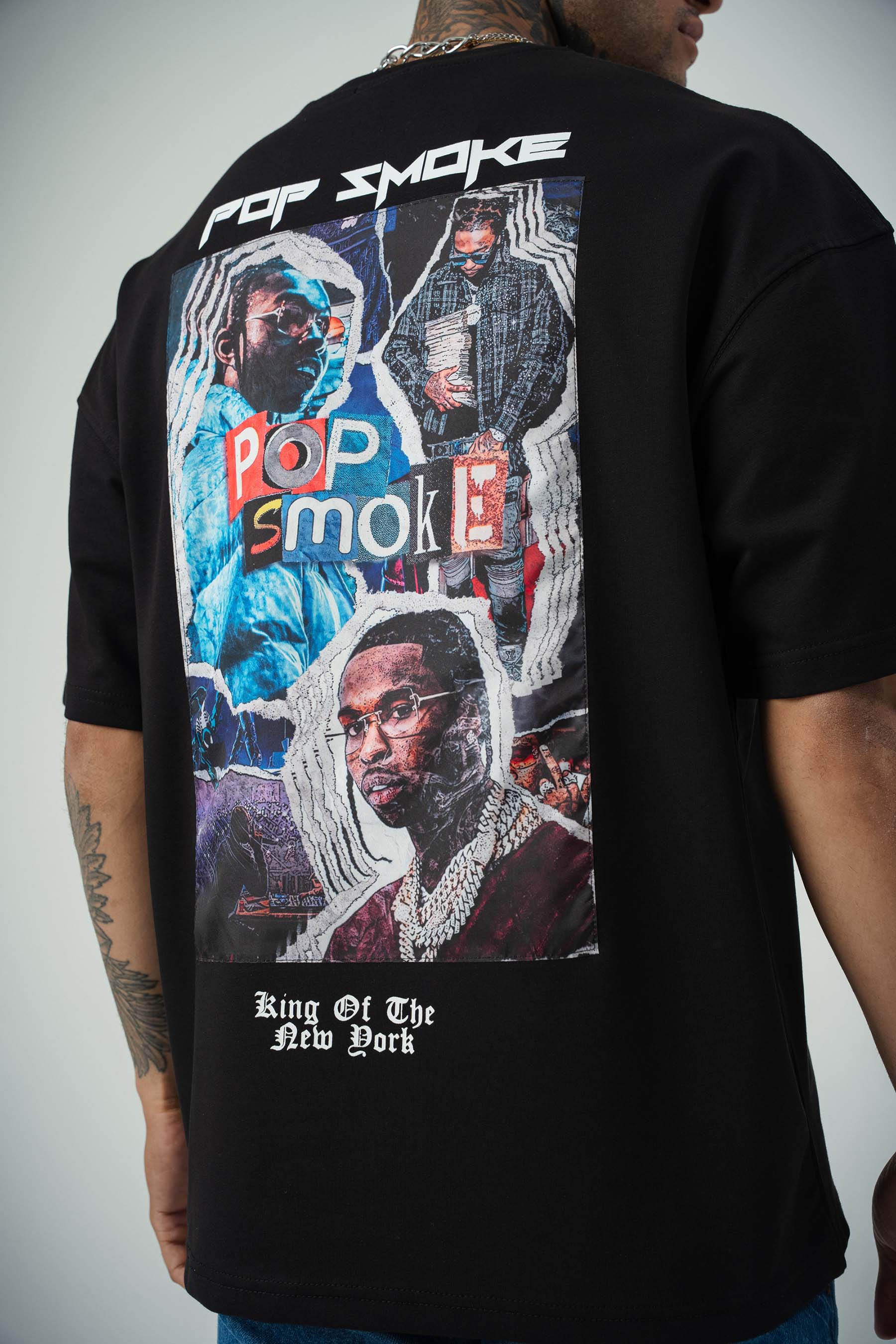 Pop Smoke Baskılı Siyah Oversize T-Shirt
