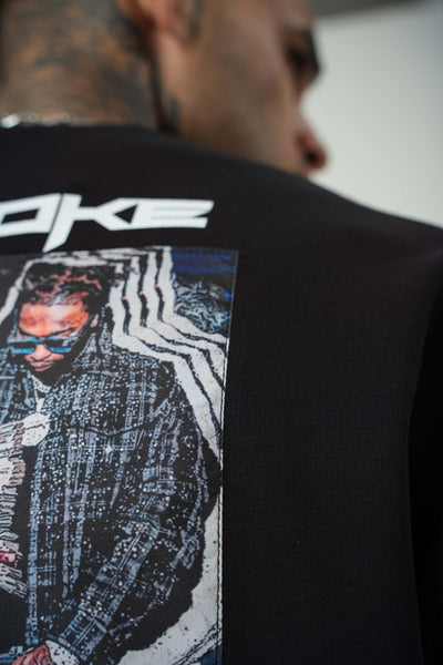 Pop Smoke Baskılı Siyah Oversize T-Shirt