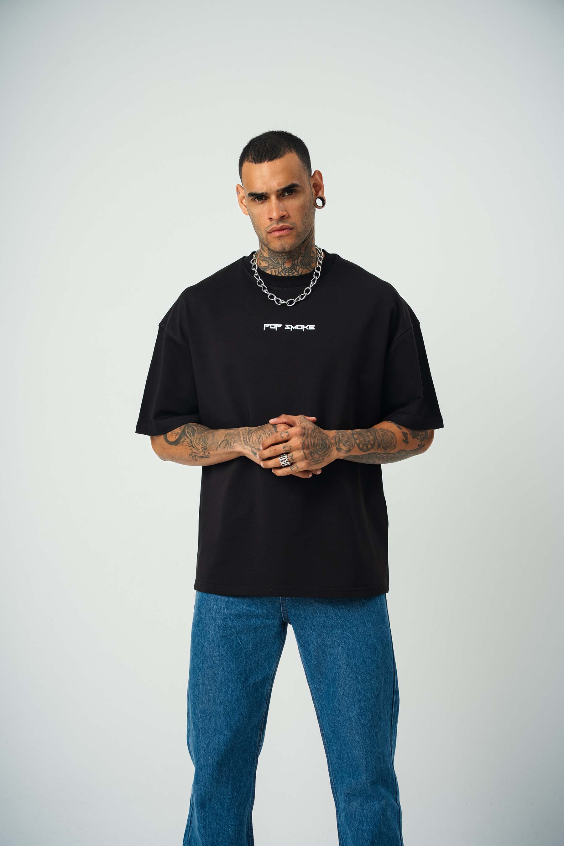 Pop Smoke Baskılı Siyah Oversize T-Shirt