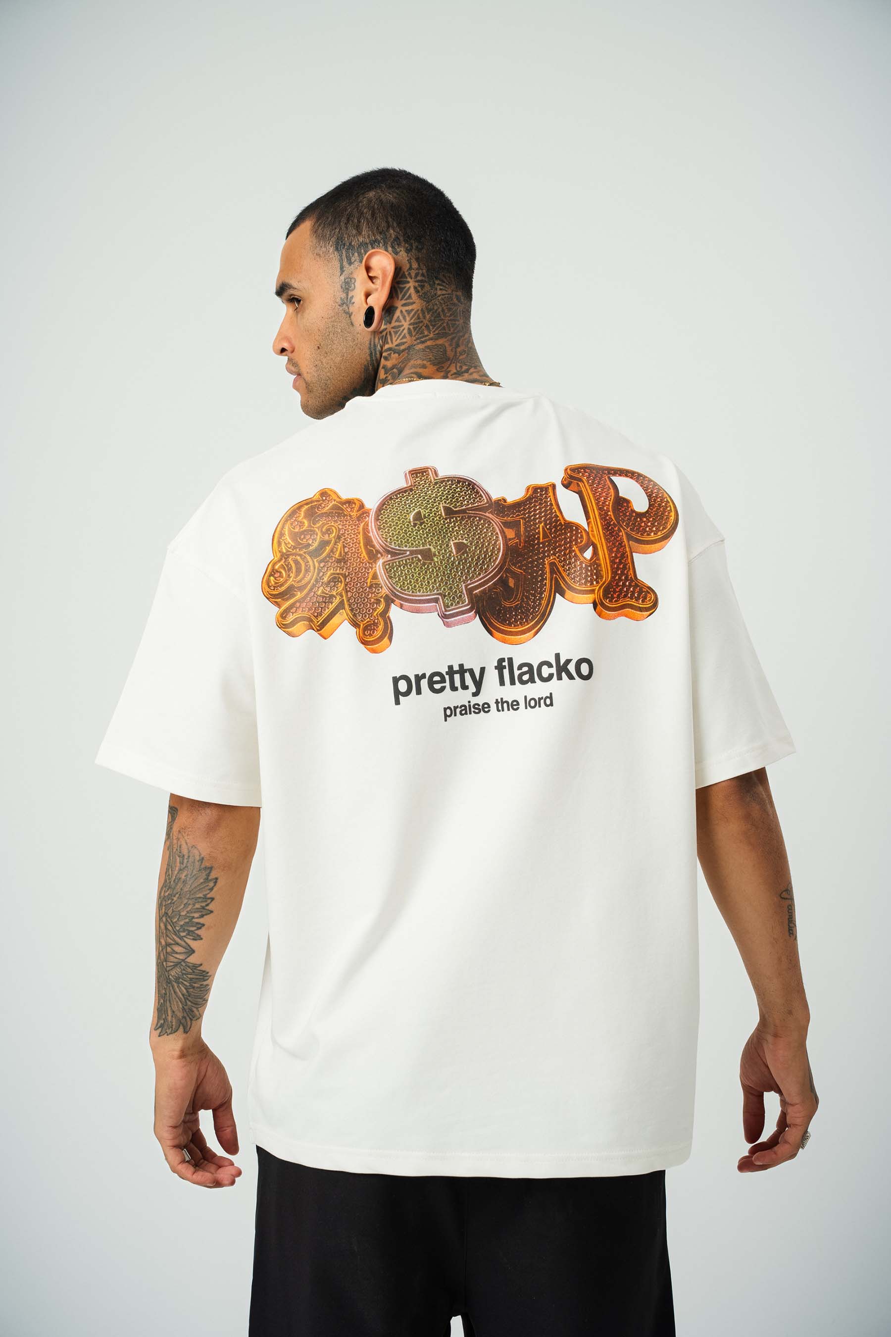 Asap Pretty Flecko Baskılı Beyaz Oversize T-Shirt