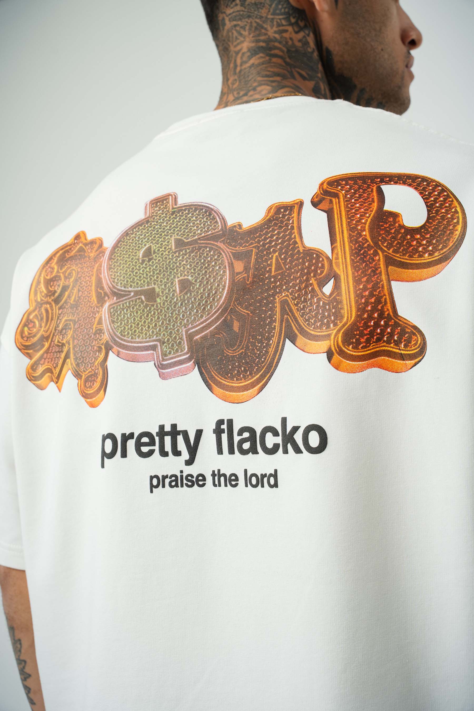 Asap Pretty Flecko Baskılı Beyaz Oversize T-Shirt