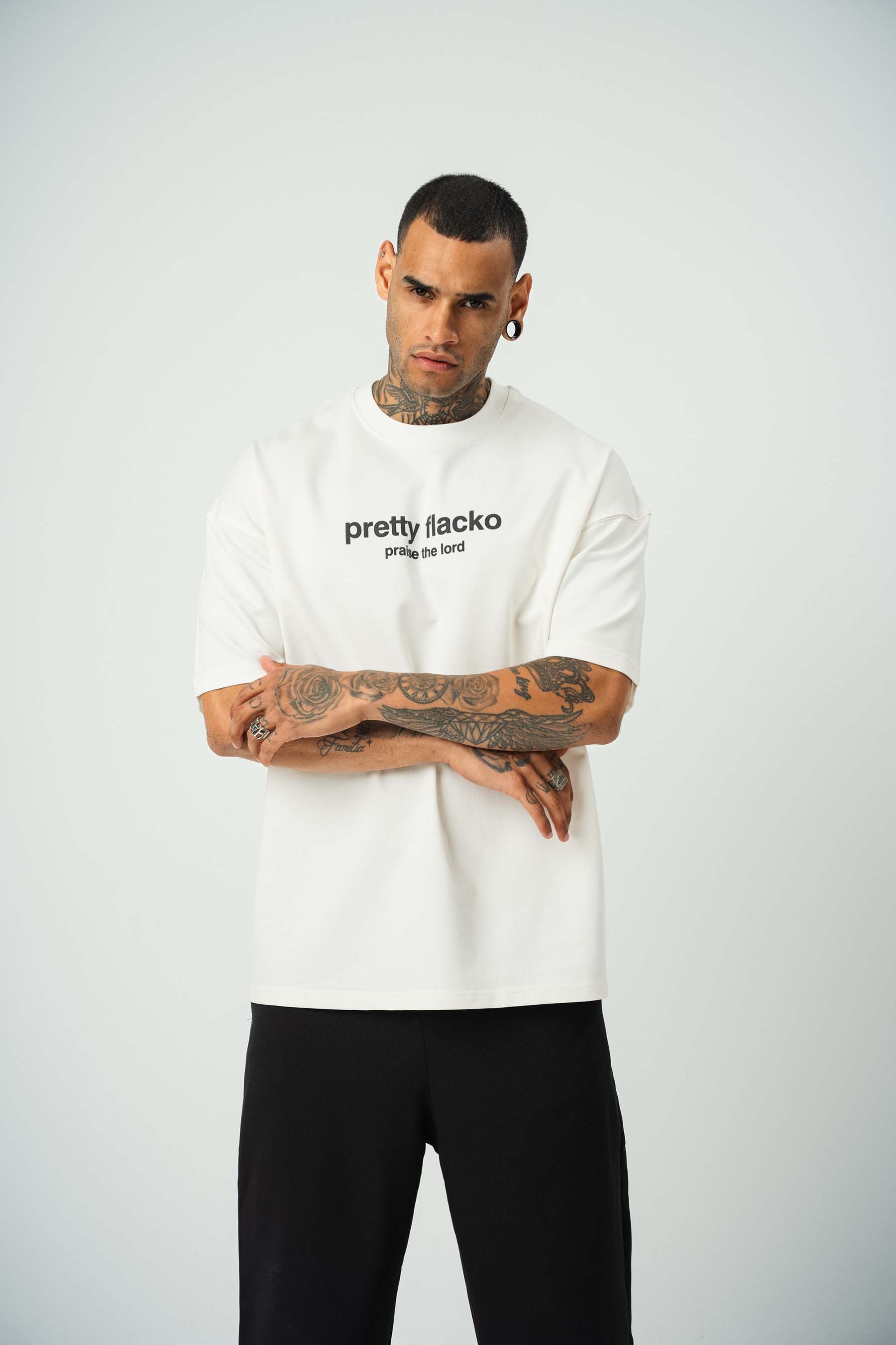 Asap Pretty Flecko Baskılı Beyaz Oversize T-Shirt
