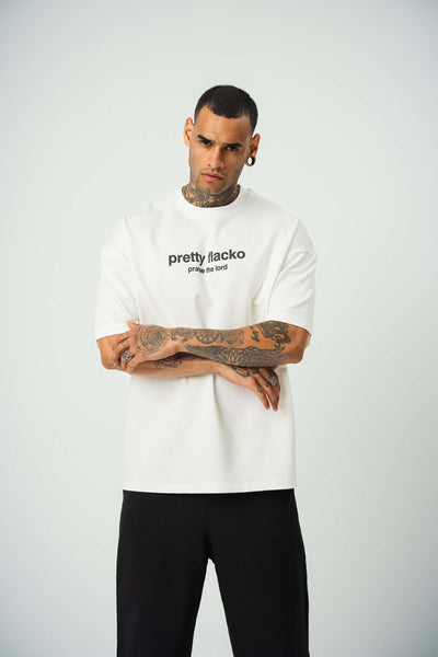 Asap Pretty Flecko Baskılı Beyaz Oversize T-Shirt