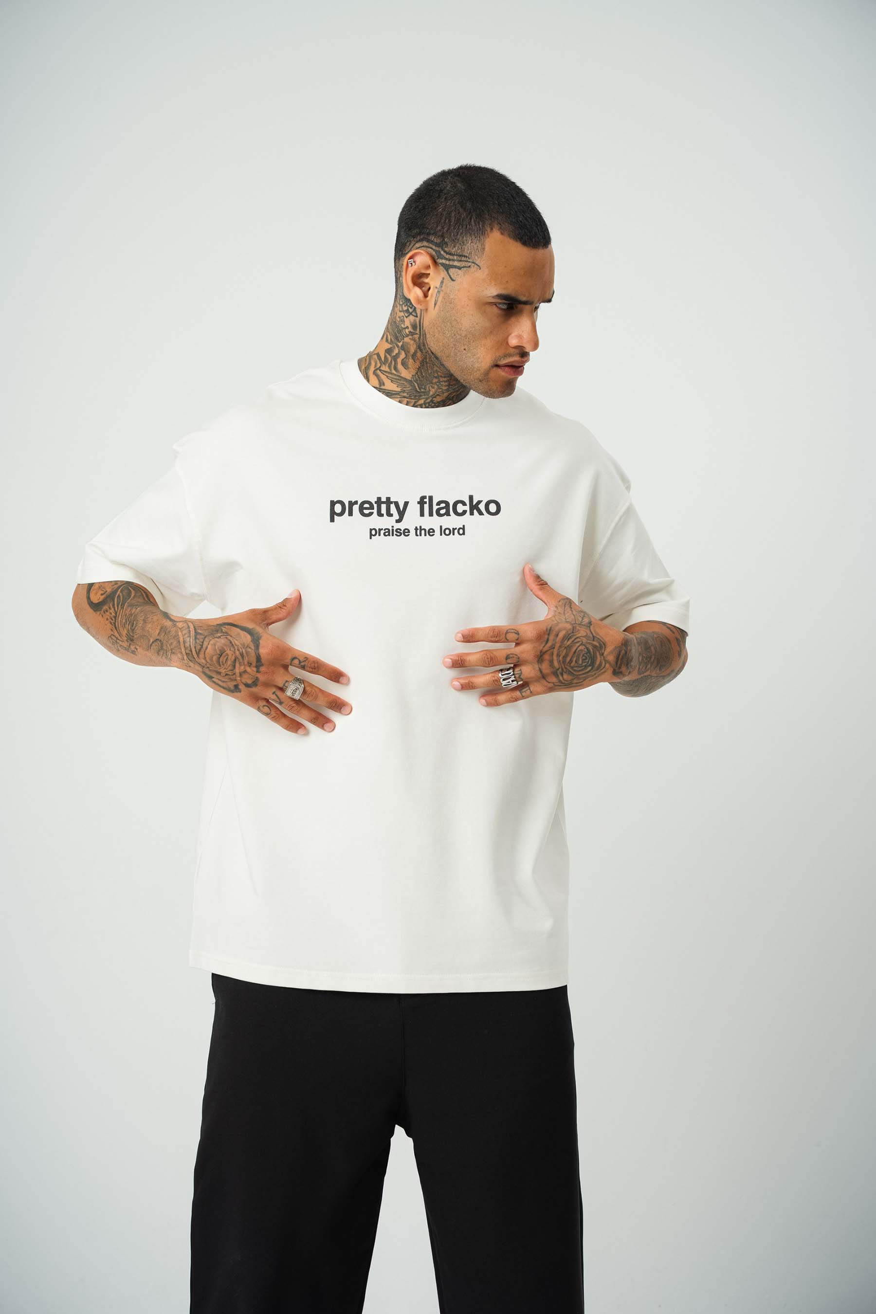 Asap Pretty Flecko Baskılı Beyaz Oversize T-Shirt