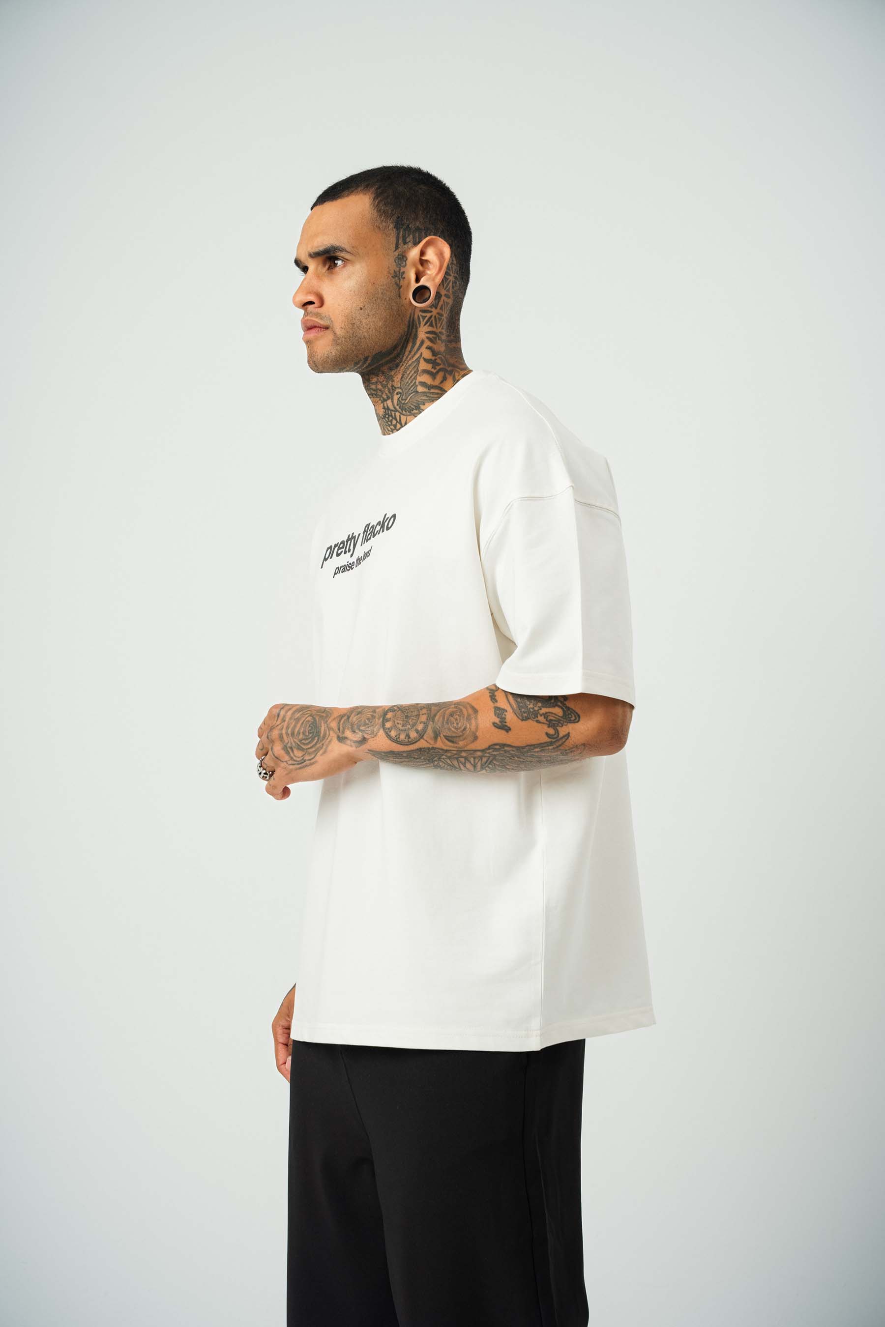 Asap Pretty Flecko Baskılı Beyaz Oversize T-Shirt