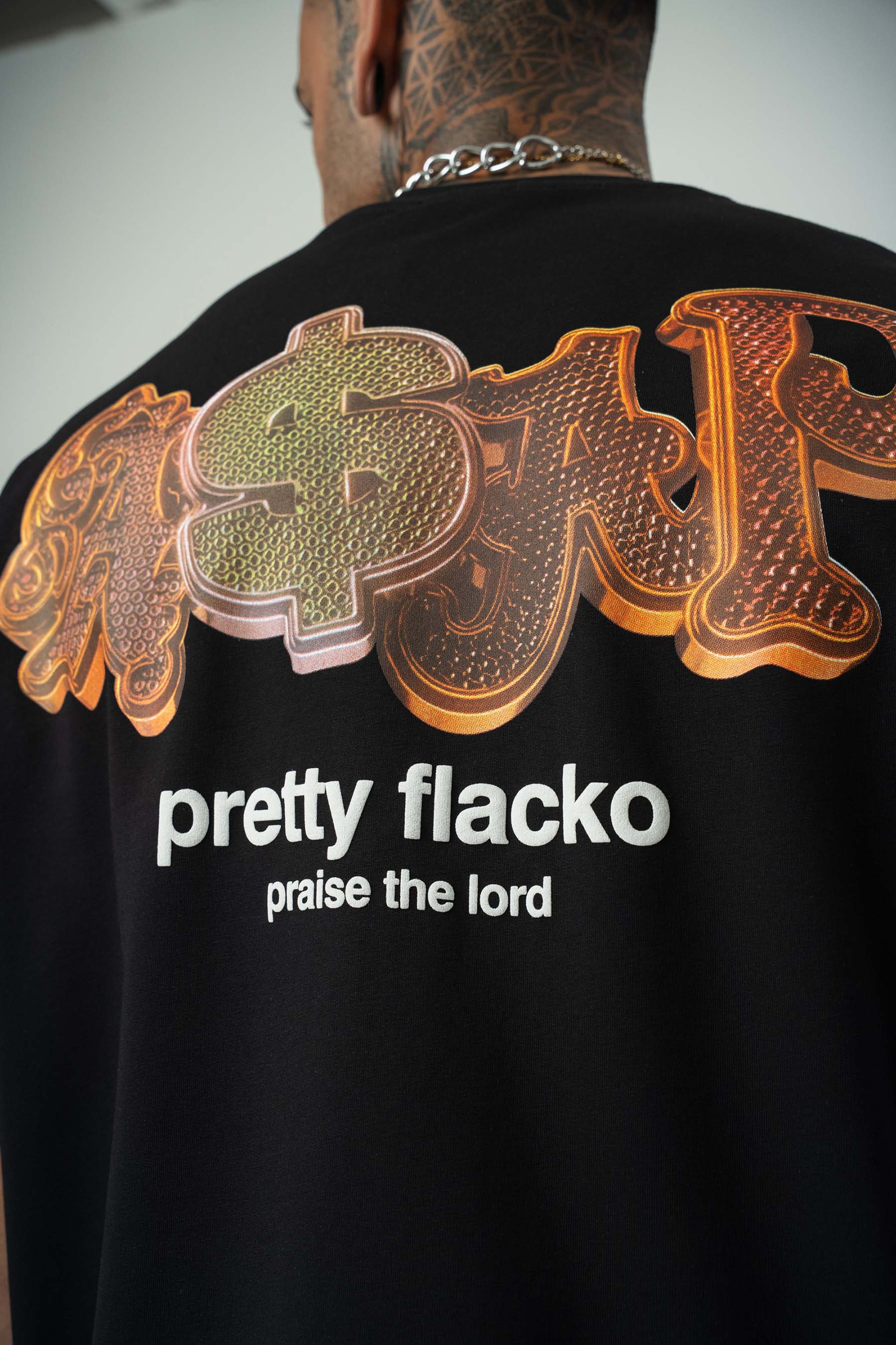Asap Pretty Flecko Baskılı Siyah Oversize T-Shirt