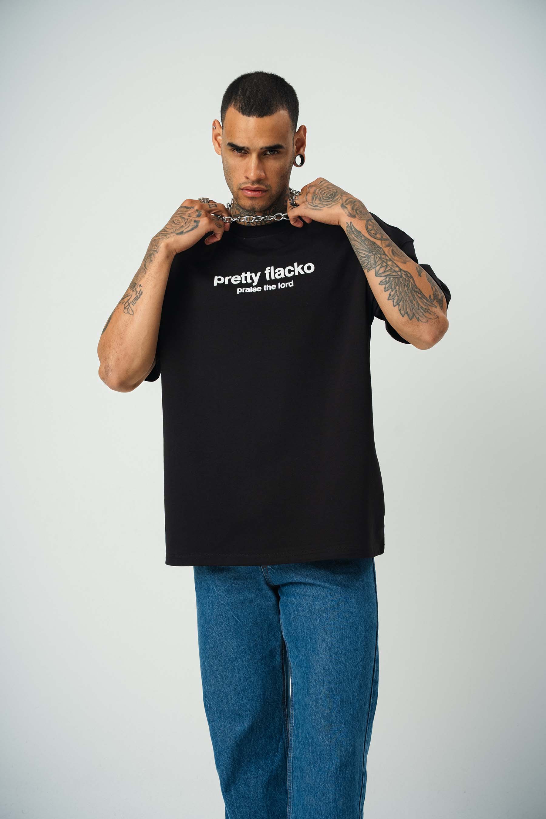 Asap Pretty Flecko Baskılı Siyah Oversize T-Shirt