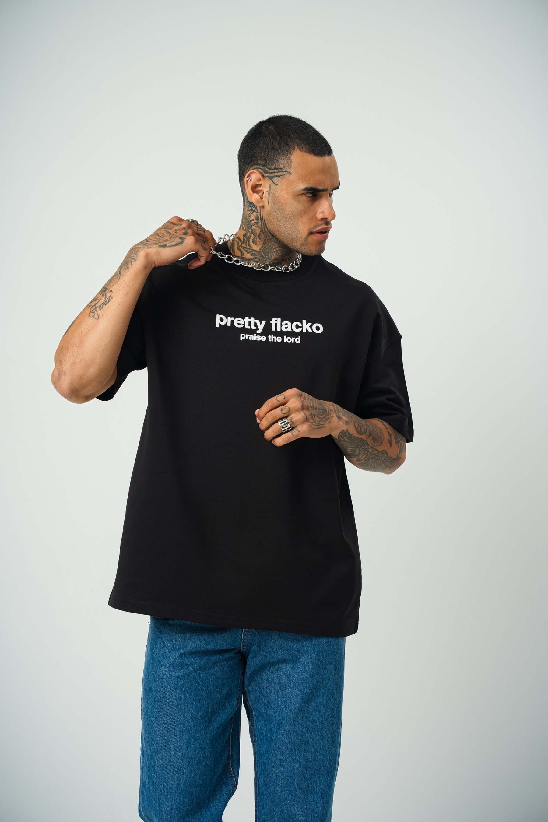 Asap Pretty Flecko Baskılı Siyah Oversize T-Shirt