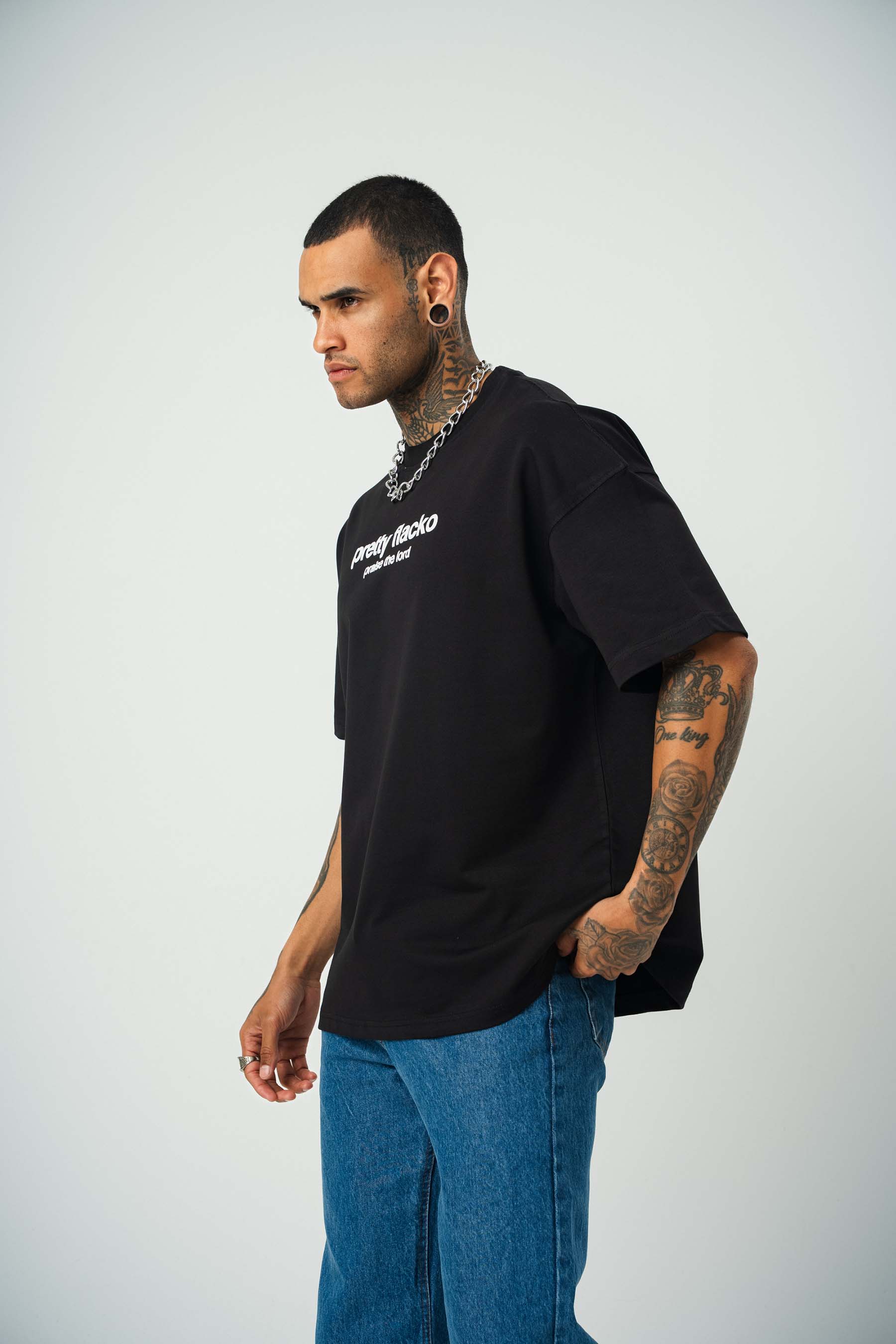 Asap Pretty Flecko Baskılı Siyah Oversize T-Shirt