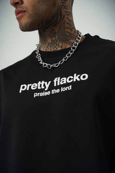 Asap Pretty Flecko Baskılı Siyah Oversize T-Shirt