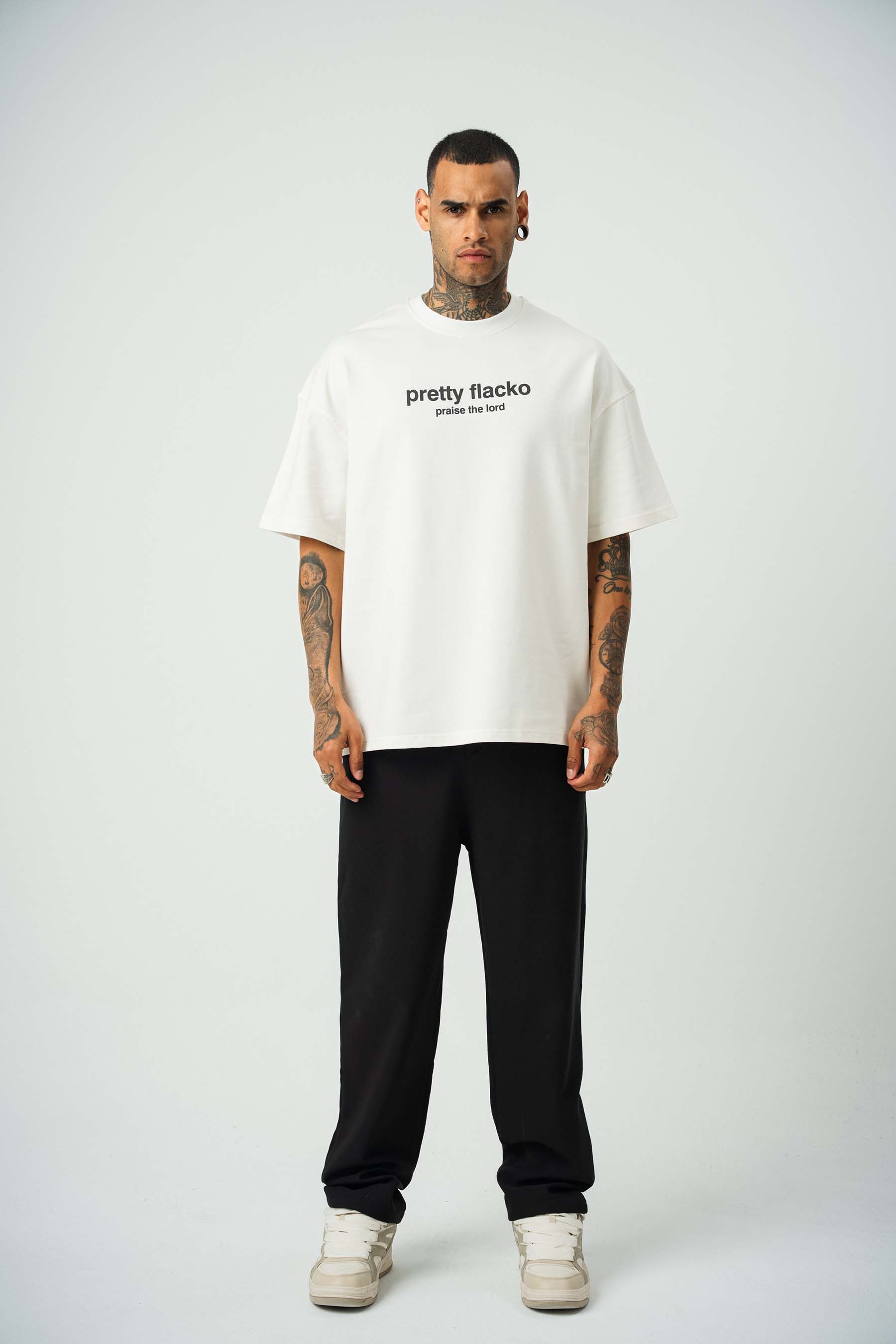 Asap Pretty Flecko Baskılı Beyaz Oversize T-Shirt