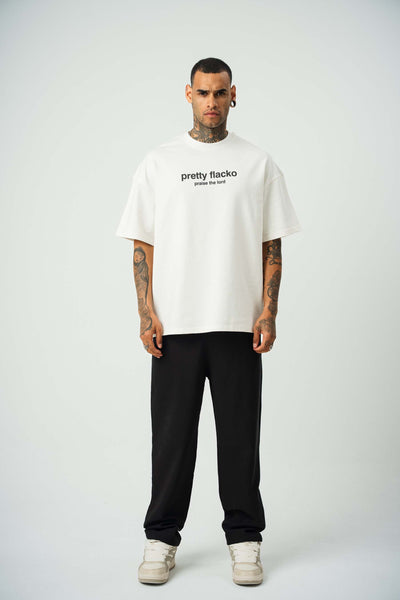 Asap Pretty Flecko Baskılı Beyaz Oversize T-Shirt