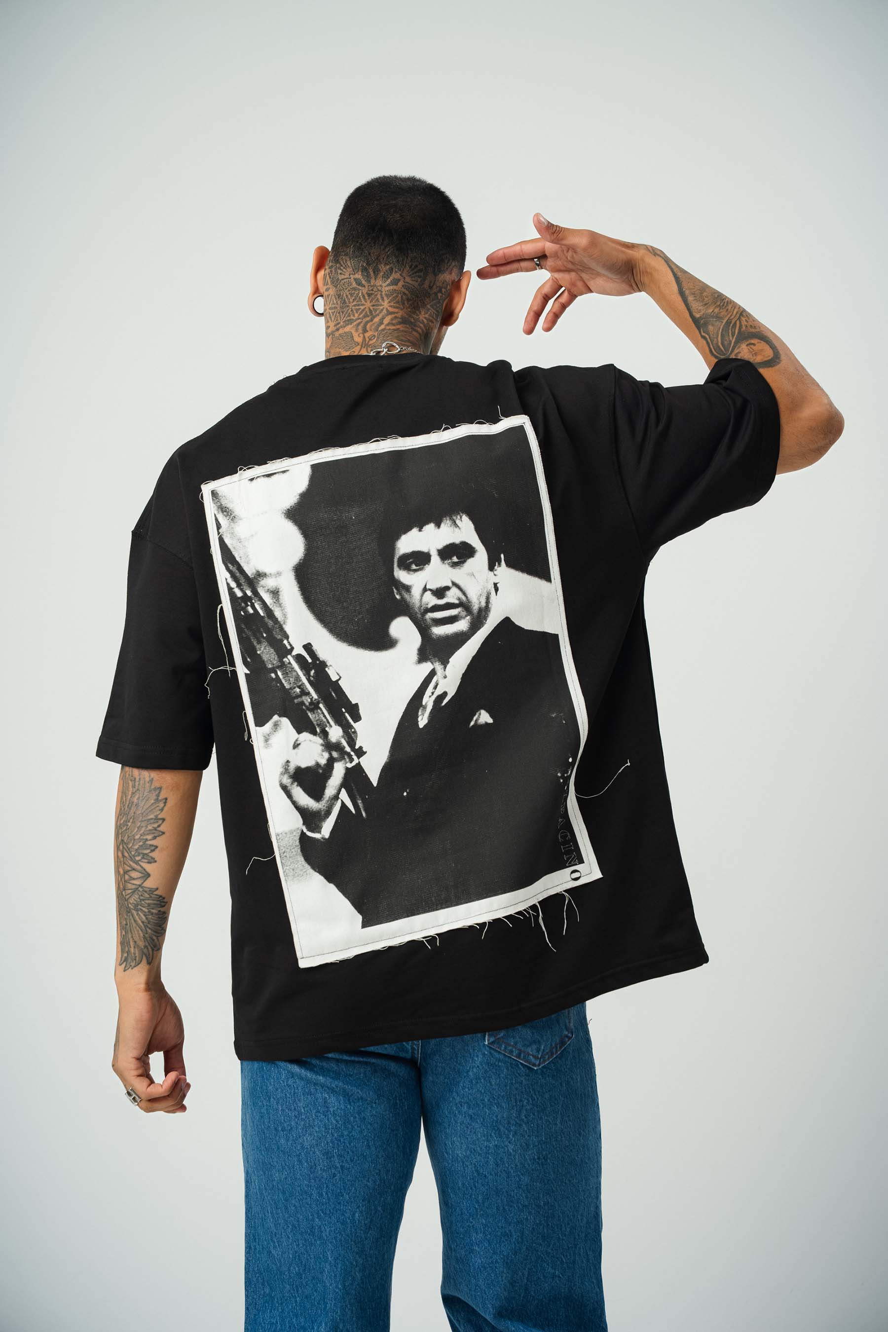 Scarface Baskılı Siyah Oversize T-Shirt