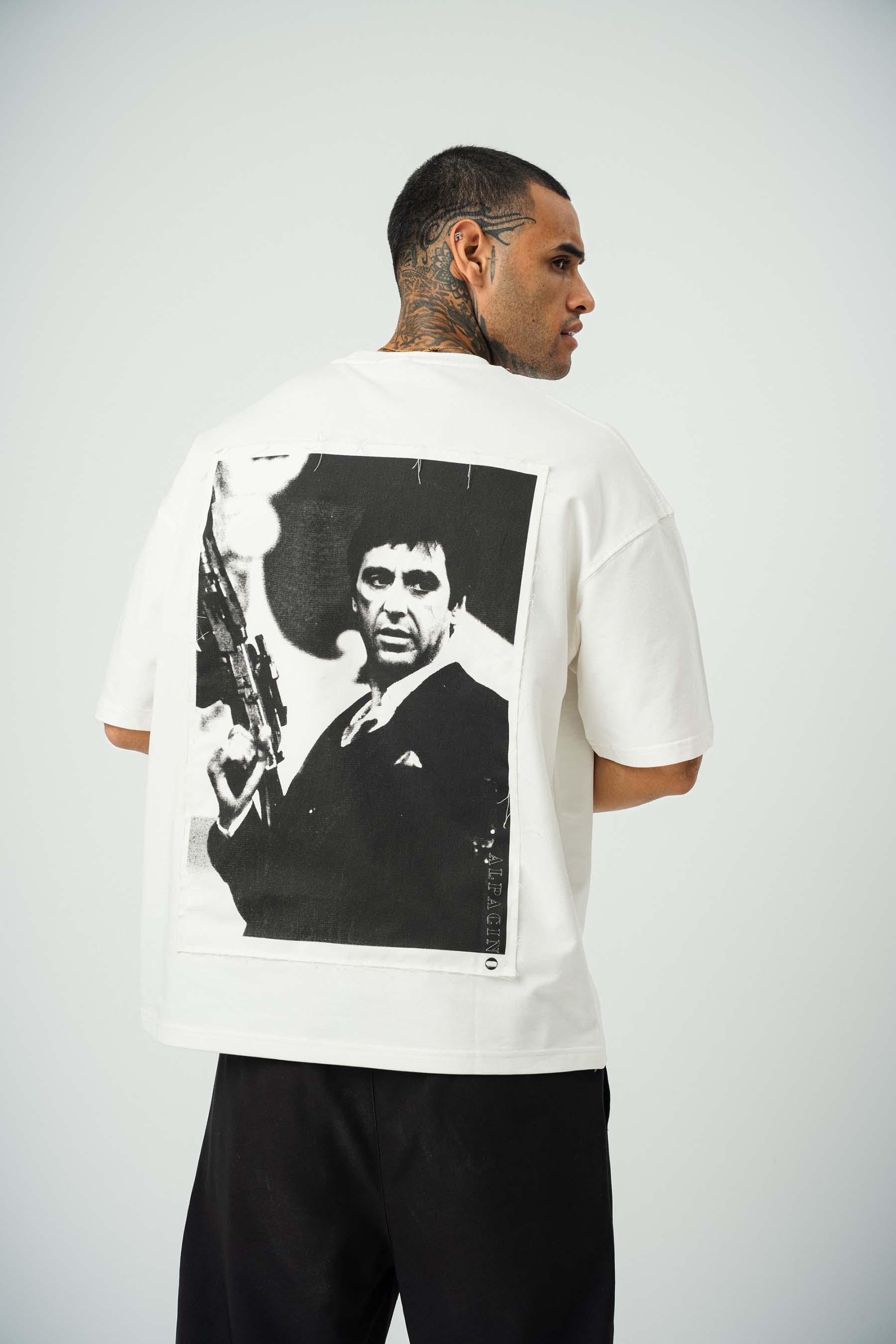 Scarface Baskılı Beyaz Oversize T-Shirt