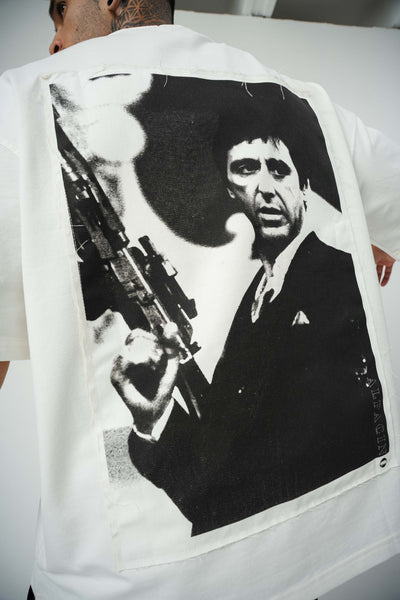 Scarface Baskılı Beyaz Oversize T-Shirt