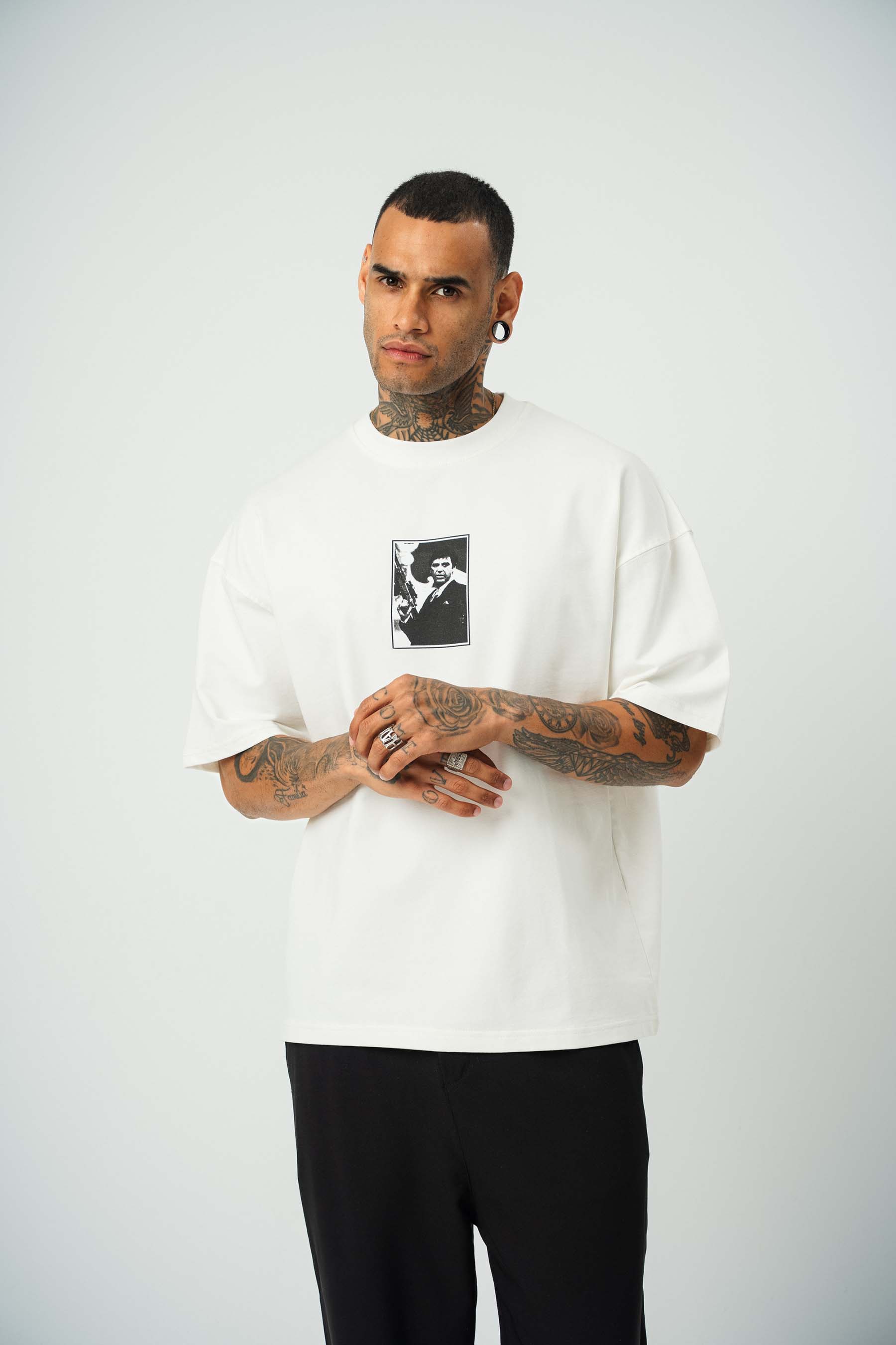 Scarface Baskılı Beyaz Oversize T-Shirt