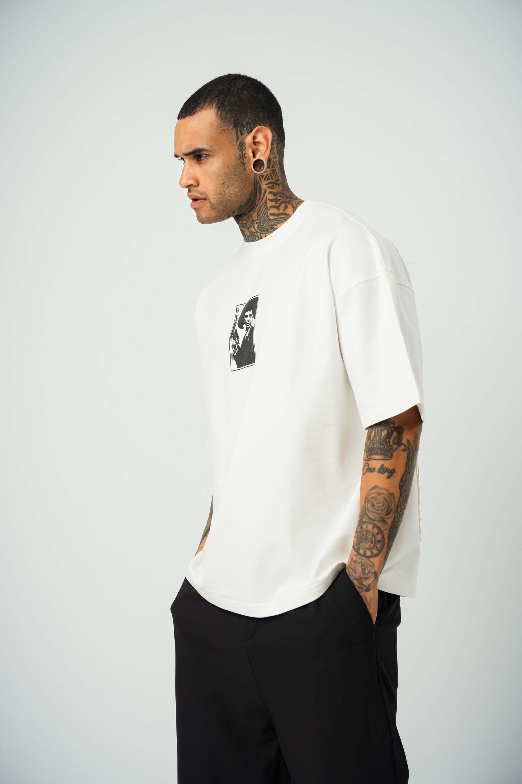 Scarface Baskılı Beyaz Oversize T-Shirt