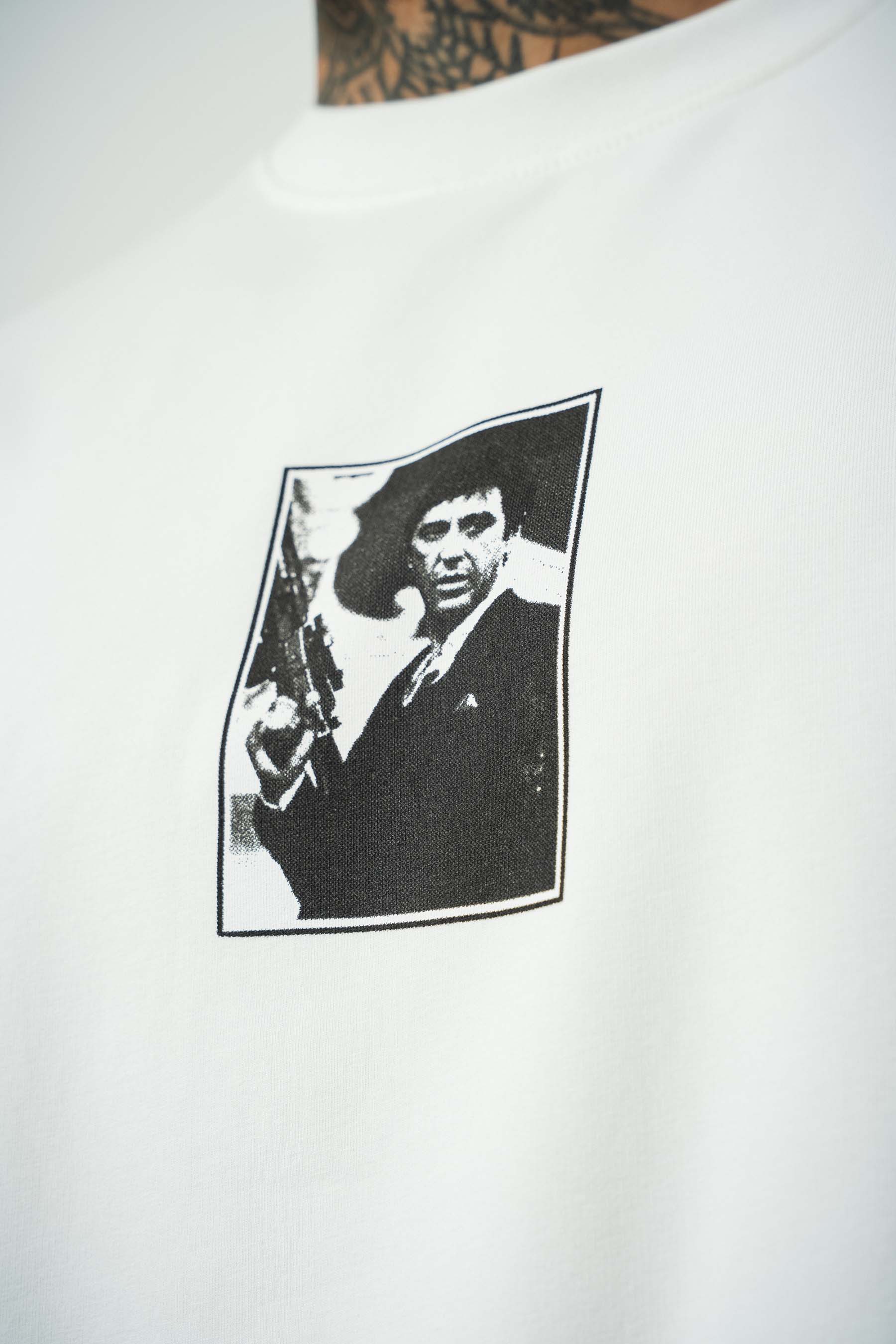 Scarface Baskılı Beyaz Oversize T-Shirt