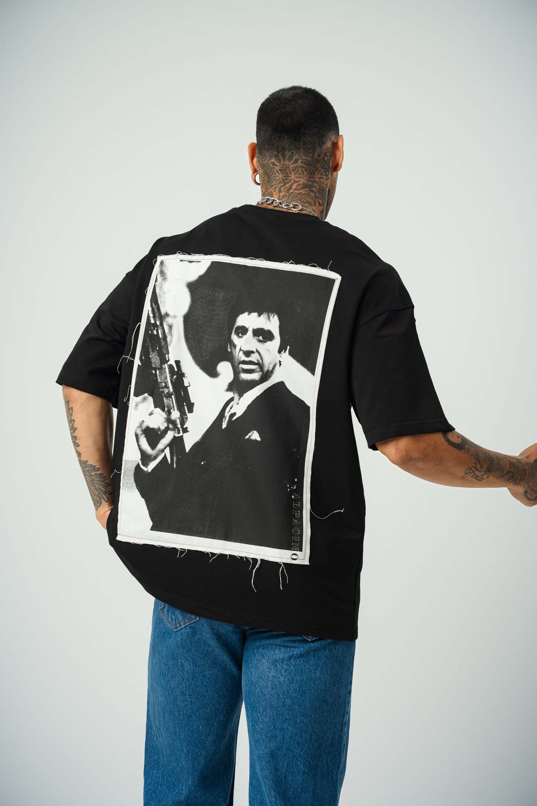 Scarface Baskılı Siyah Oversize T-Shirt