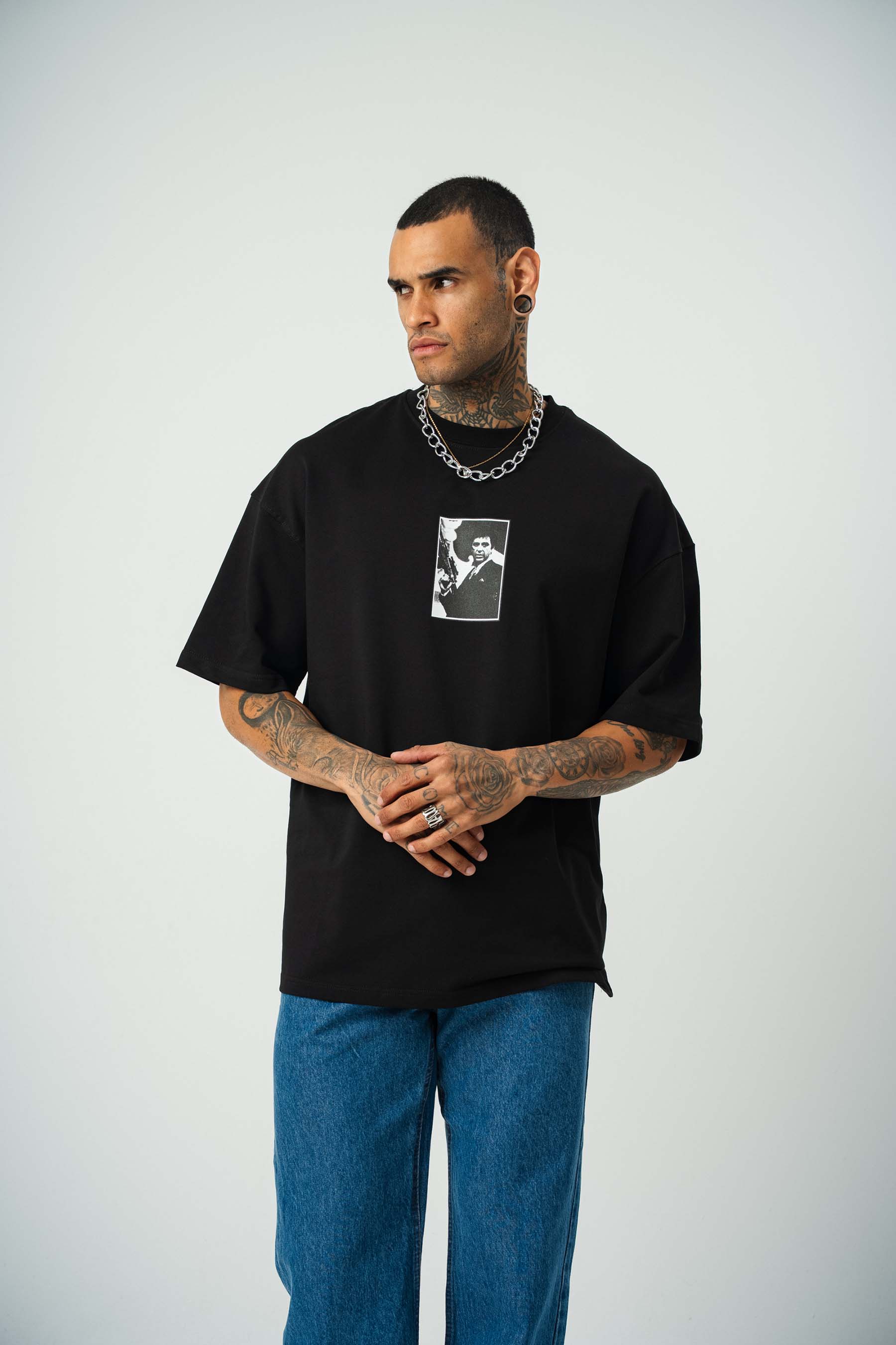 Scarface Baskılı Siyah Oversize T-Shirt