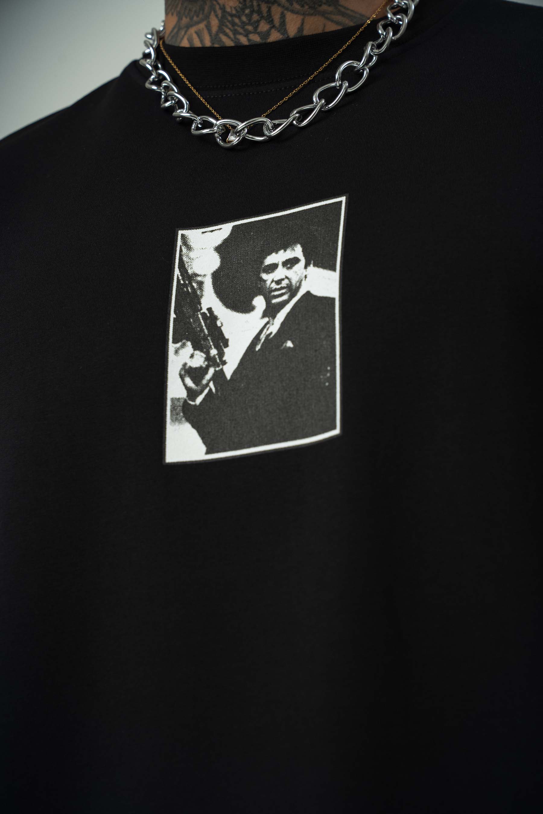 Scarface Baskılı Siyah Oversize T-Shirt