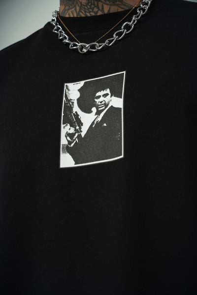 Scarface Baskılı Siyah Oversize T-Shirt