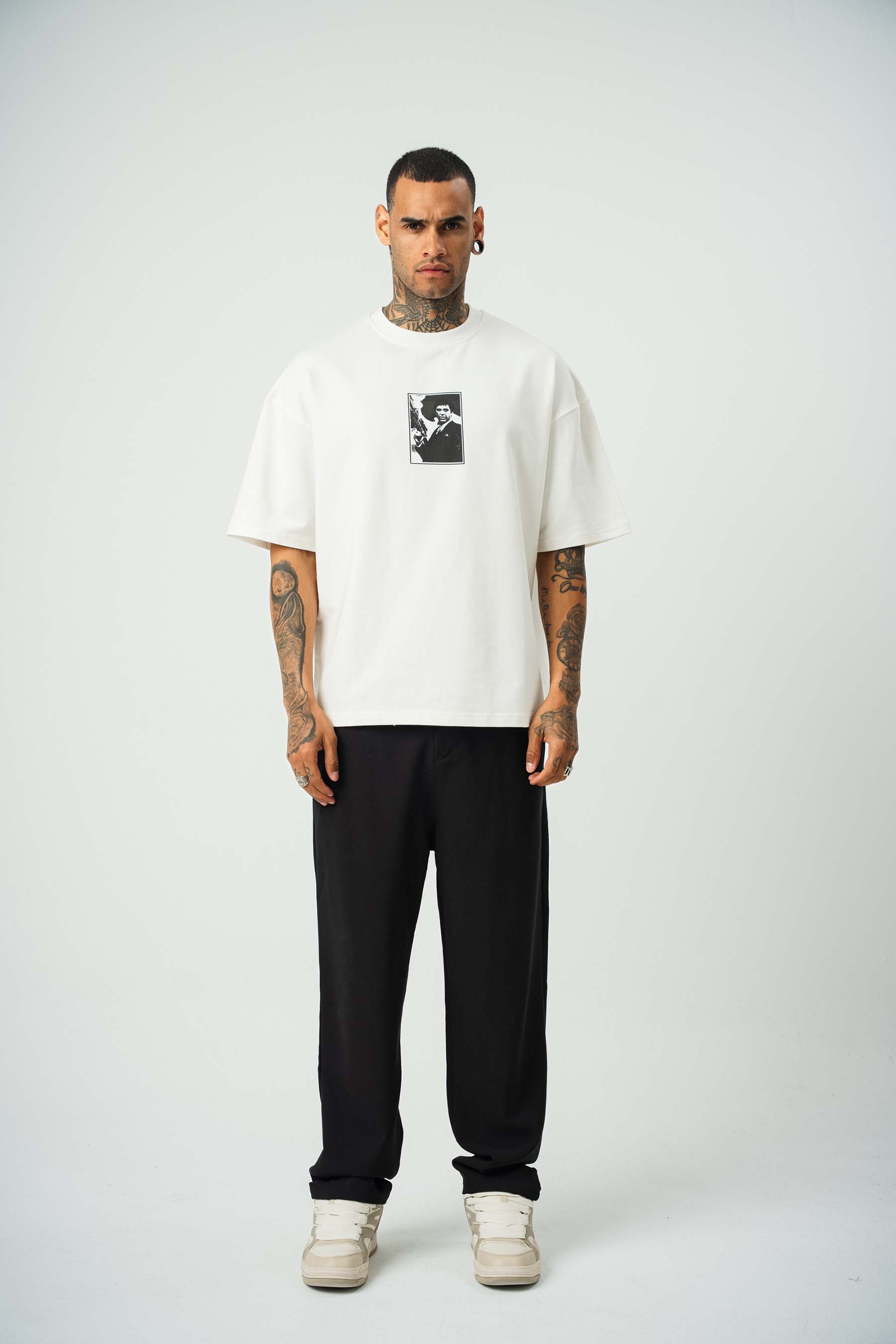 Scarface Baskılı Beyaz Oversize T-Shirt