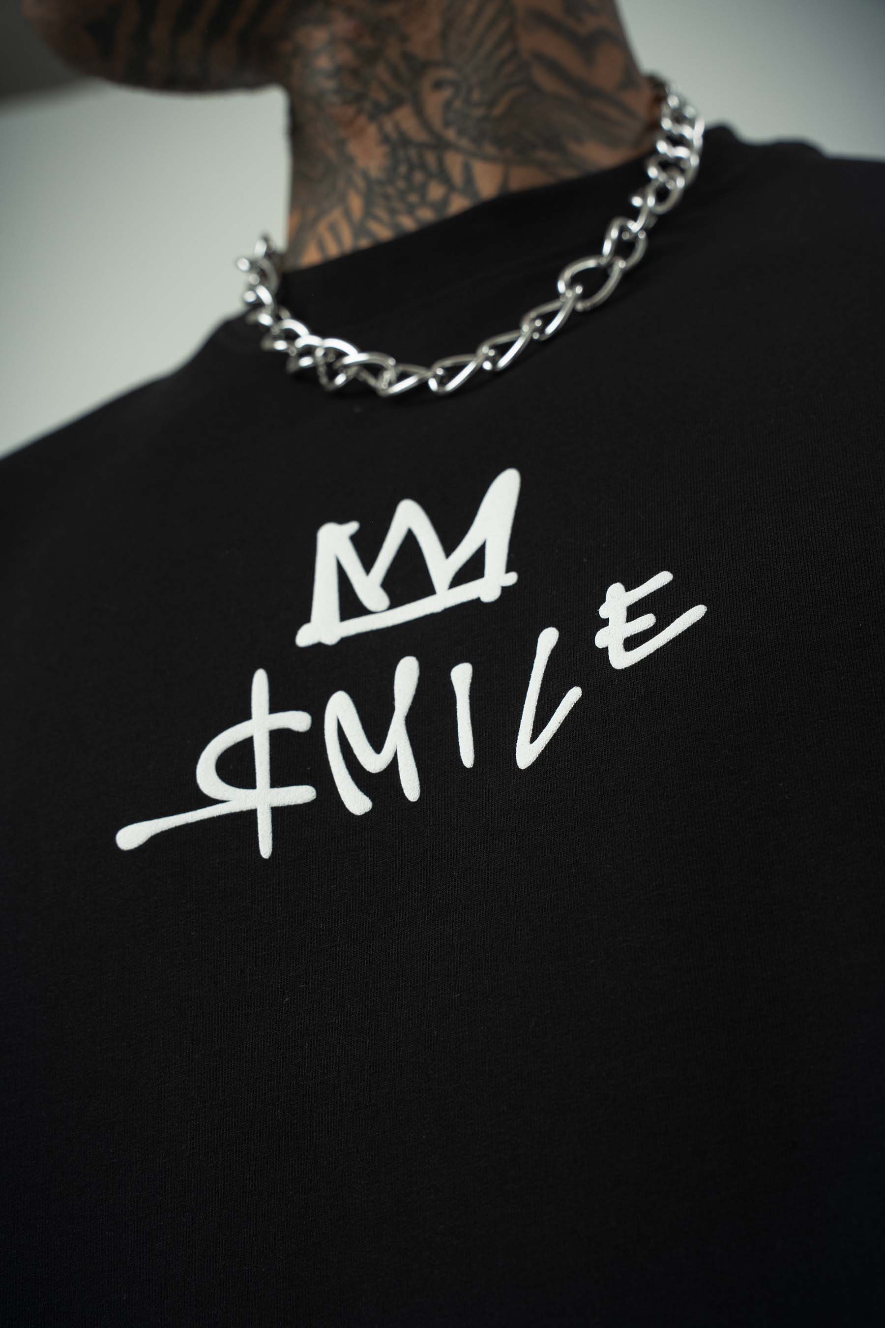 Smile Mickey Baskılı Siyah Oversize T-Shirt