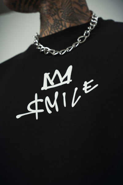 Smile Mickey Baskılı Siyah Oversize T-Shirt
