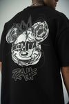 Smile Mickey Baskılı Siyah Oversize T-Shirt
